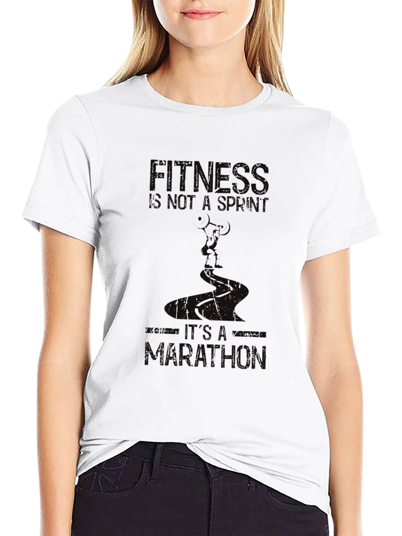 Fitness Marathon Graphic Tee - Black Cotton Shirt