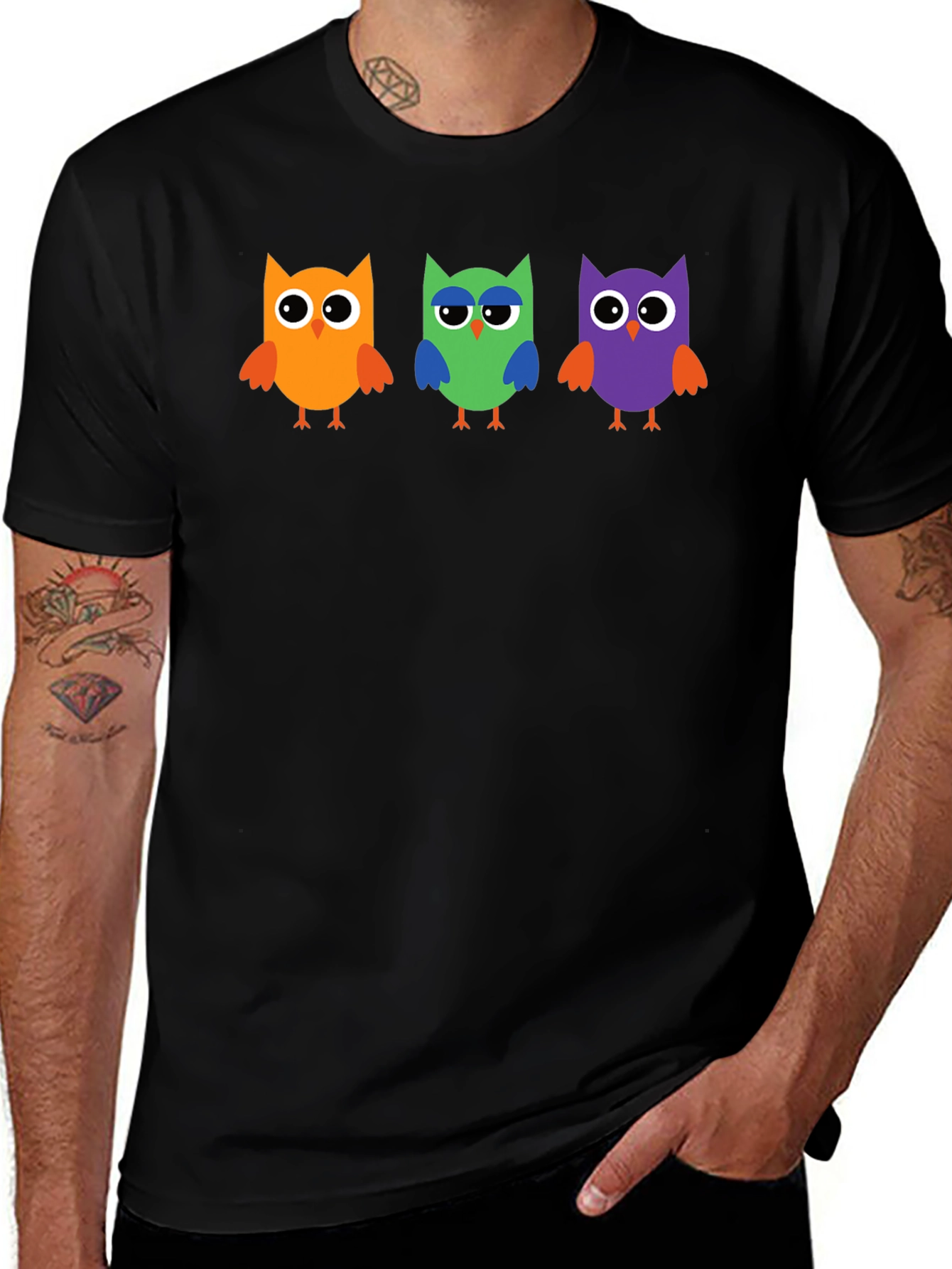 Owl Trio Graphic Tee - Black