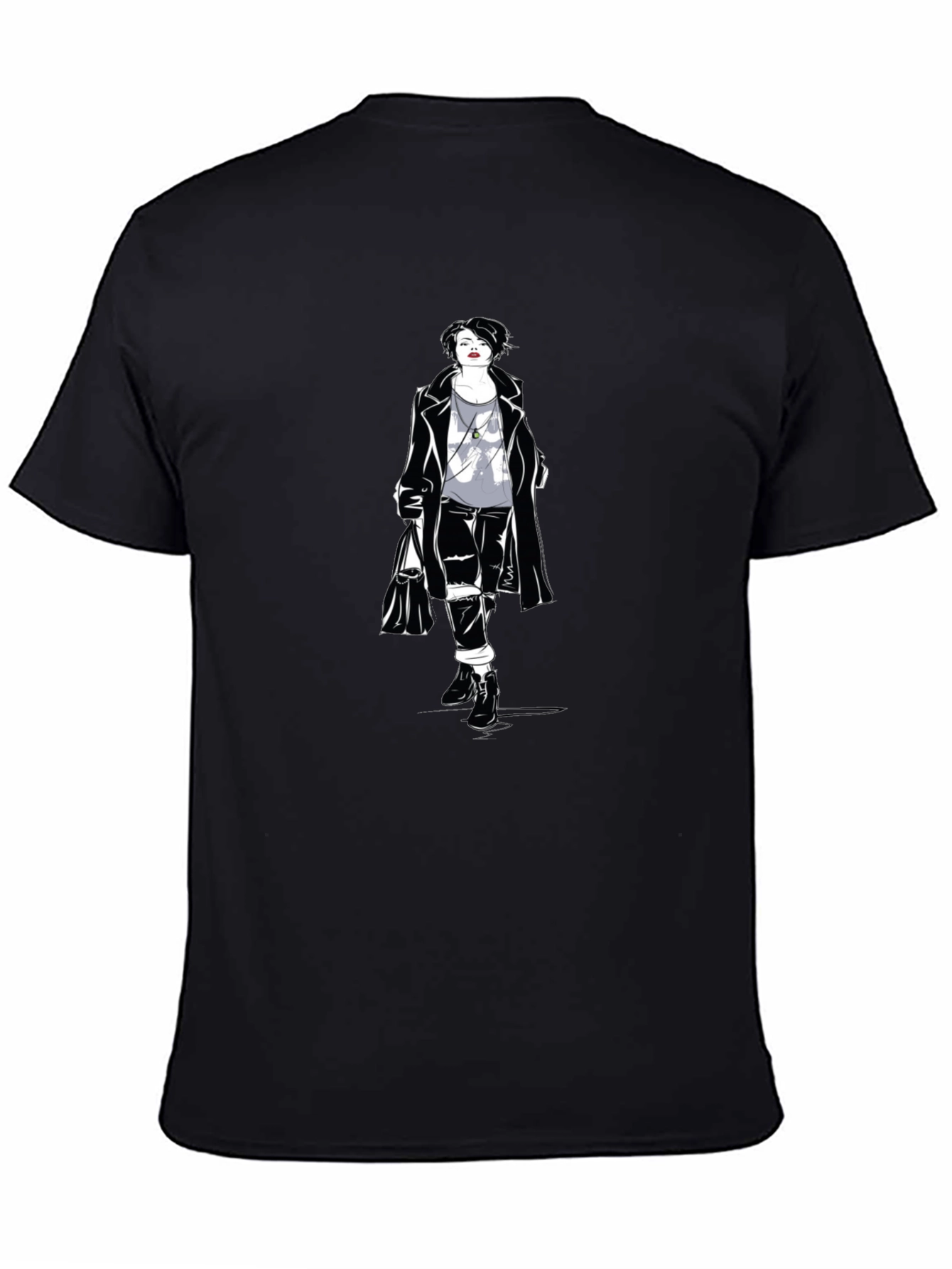 Stylish Woman Graphic Tee - Black Cotton