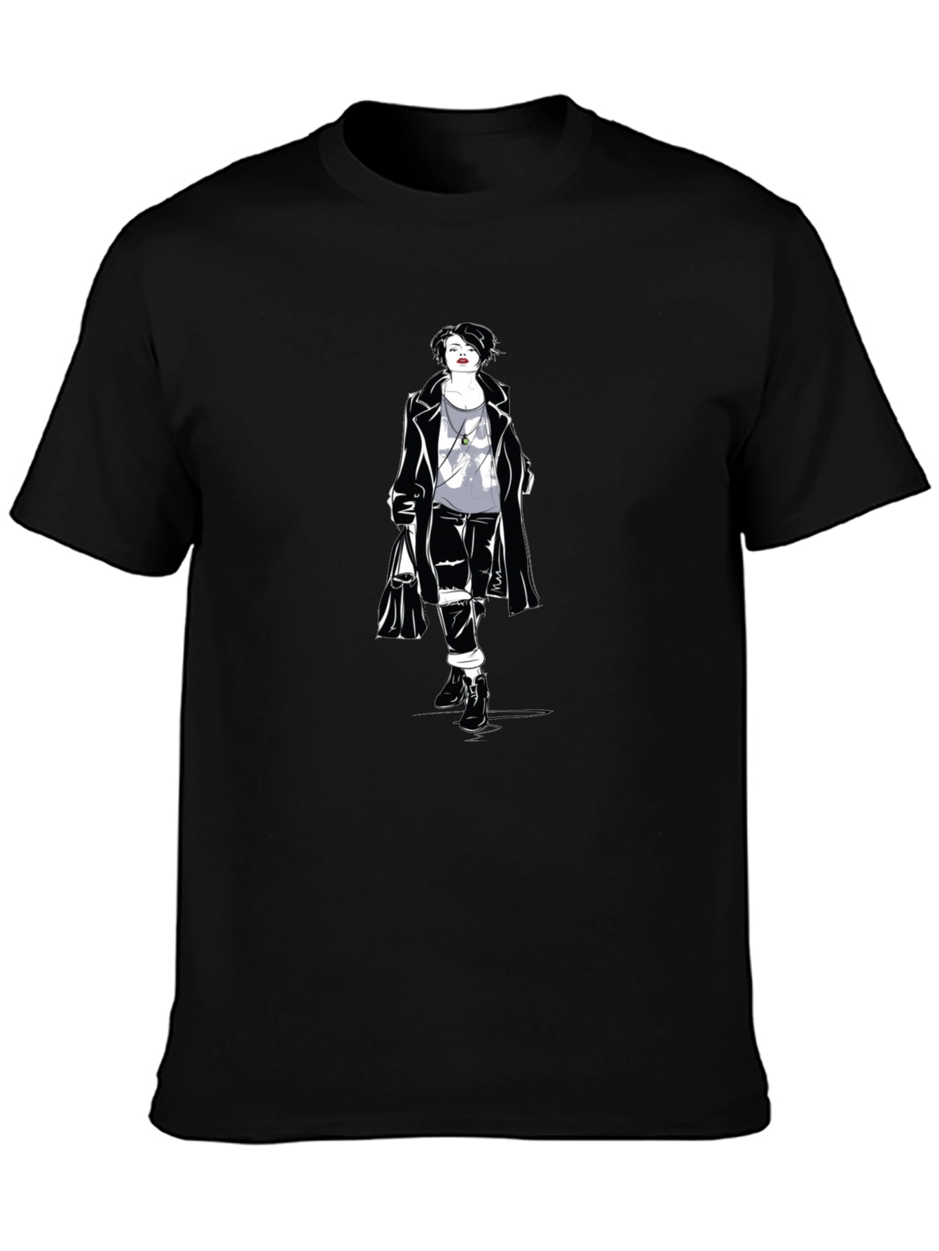 Stylish Woman Graphic Tee - Black Cotton