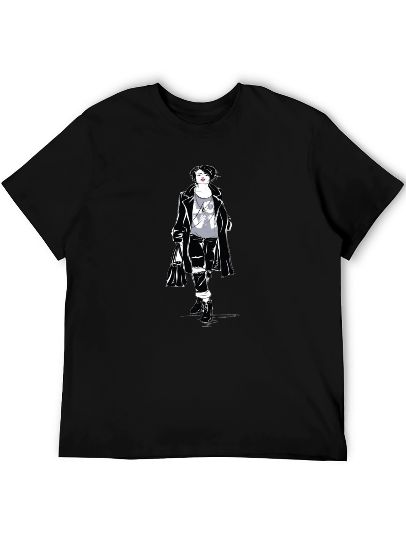 Stylish Woman Graphic Tee - Black Cotton