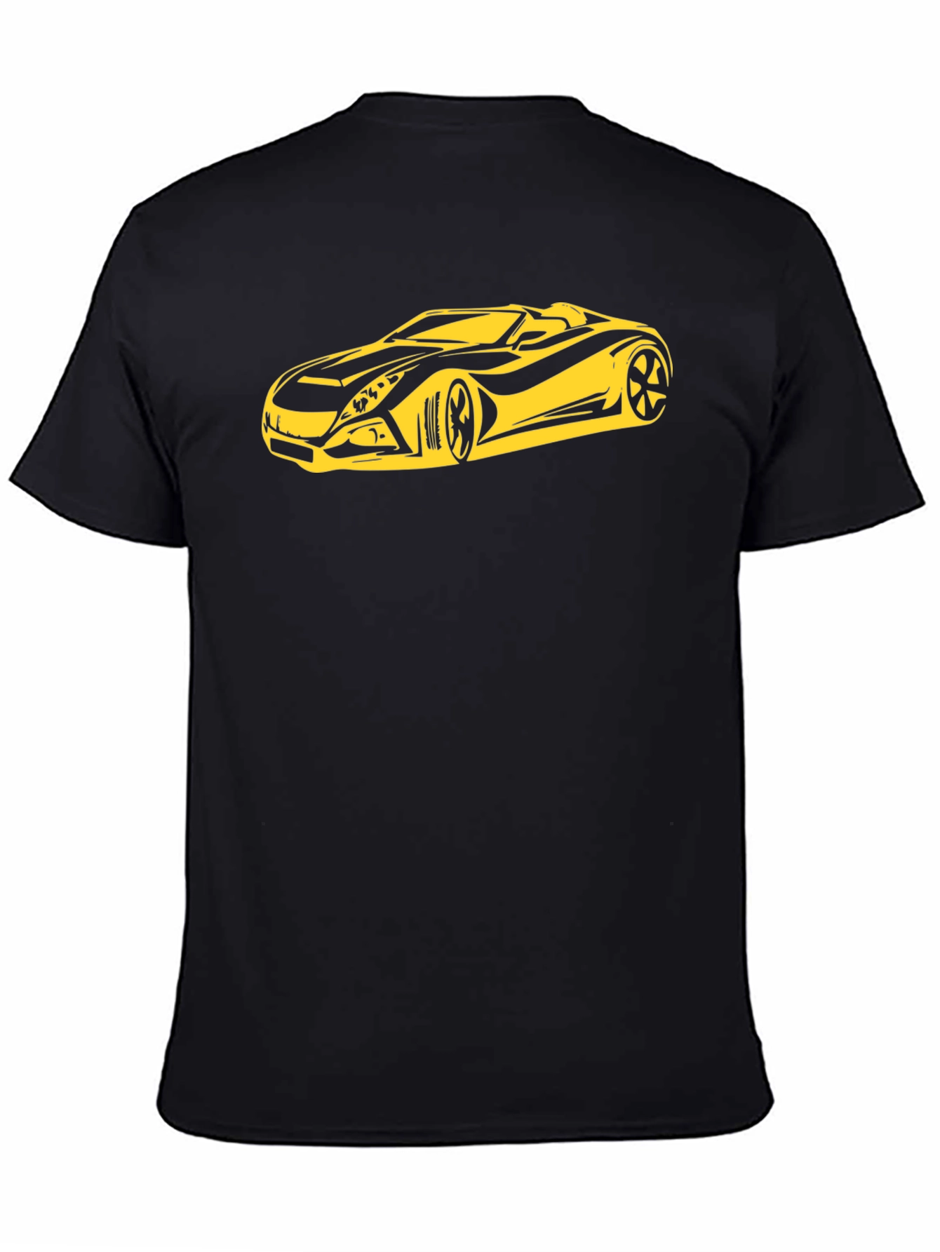 Stylish Black T-Shirt with Yellow Sports Car Graphic