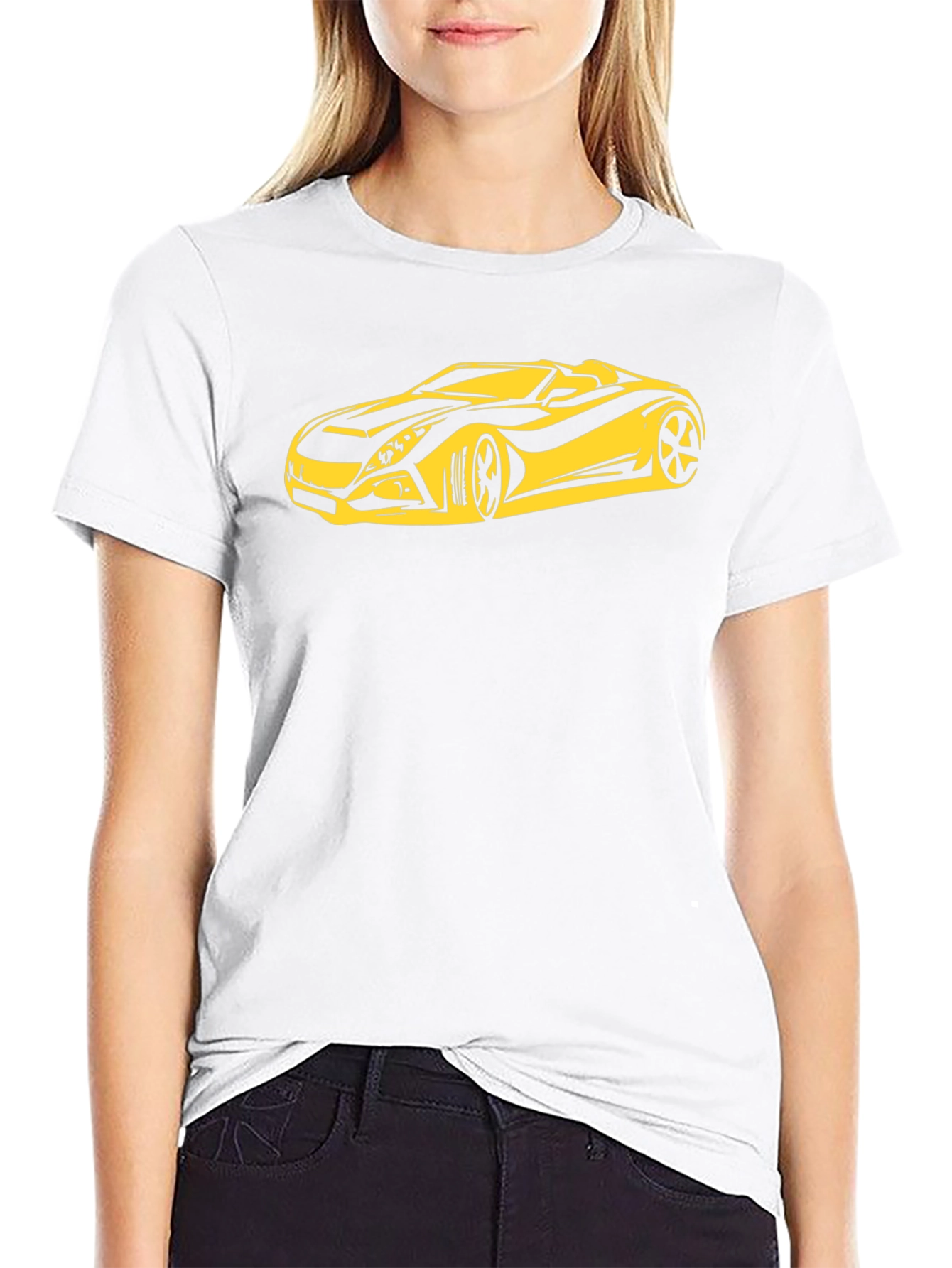 Stylish Black T-Shirt with Yellow Sports Car Graphic
