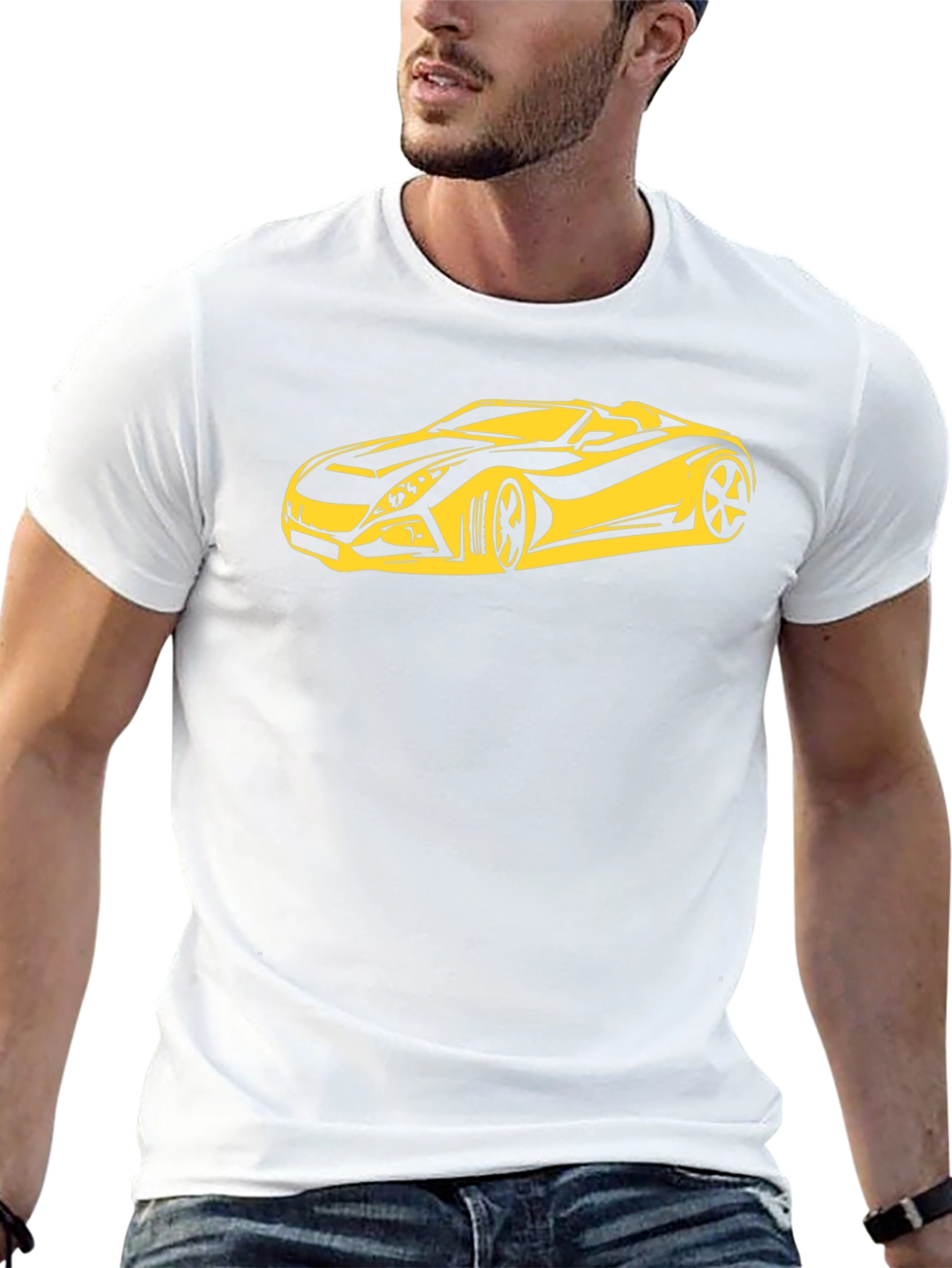 Stylish Black T-Shirt with Yellow Sports Car Graphic