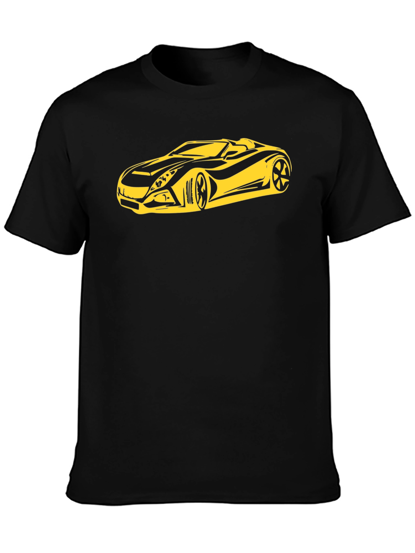 Stylish Black T-Shirt with Yellow Sports Car Graphic