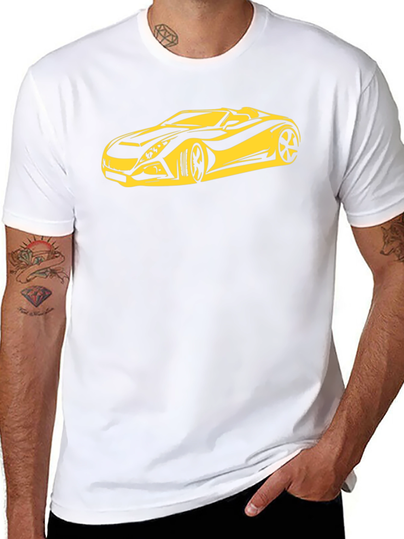 Stylish Black T-Shirt with Yellow Sports Car Graphic