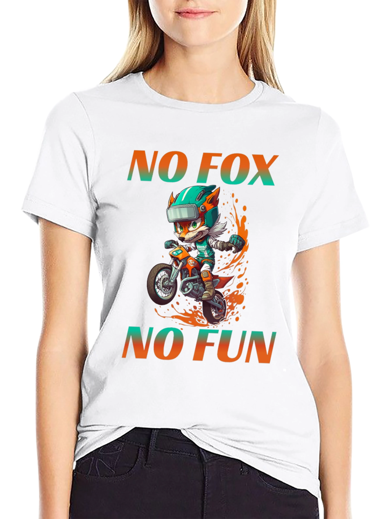 Funny Cartoon Fox Biker Graphic T-Shirt