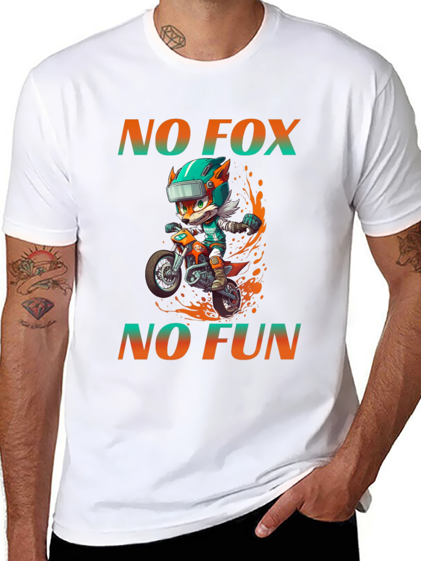 Funny Cartoon Fox Biker Graphic T-Shirt