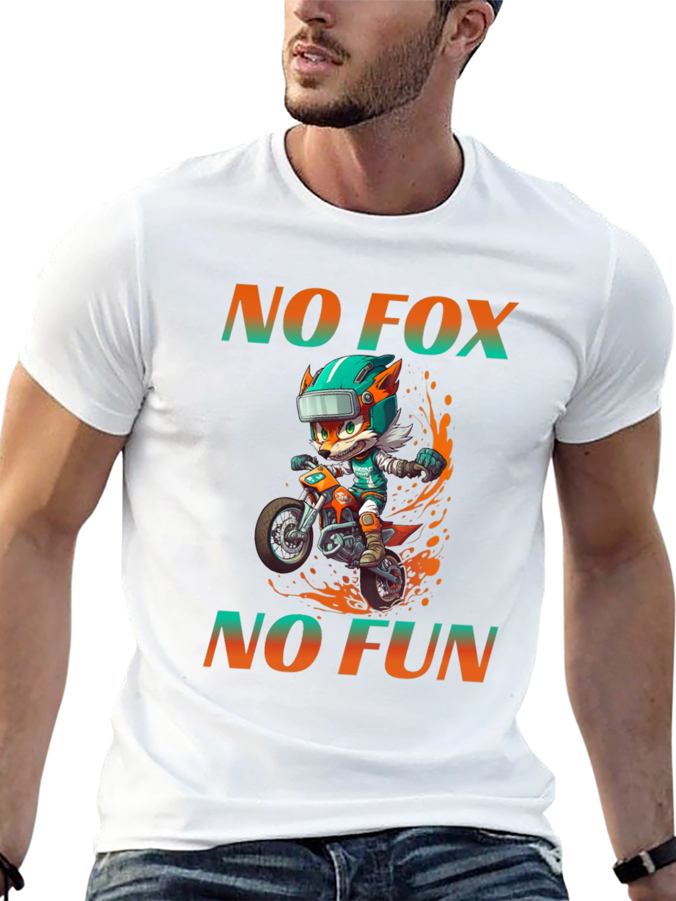 Funny Cartoon Fox Biker Graphic T-Shirt