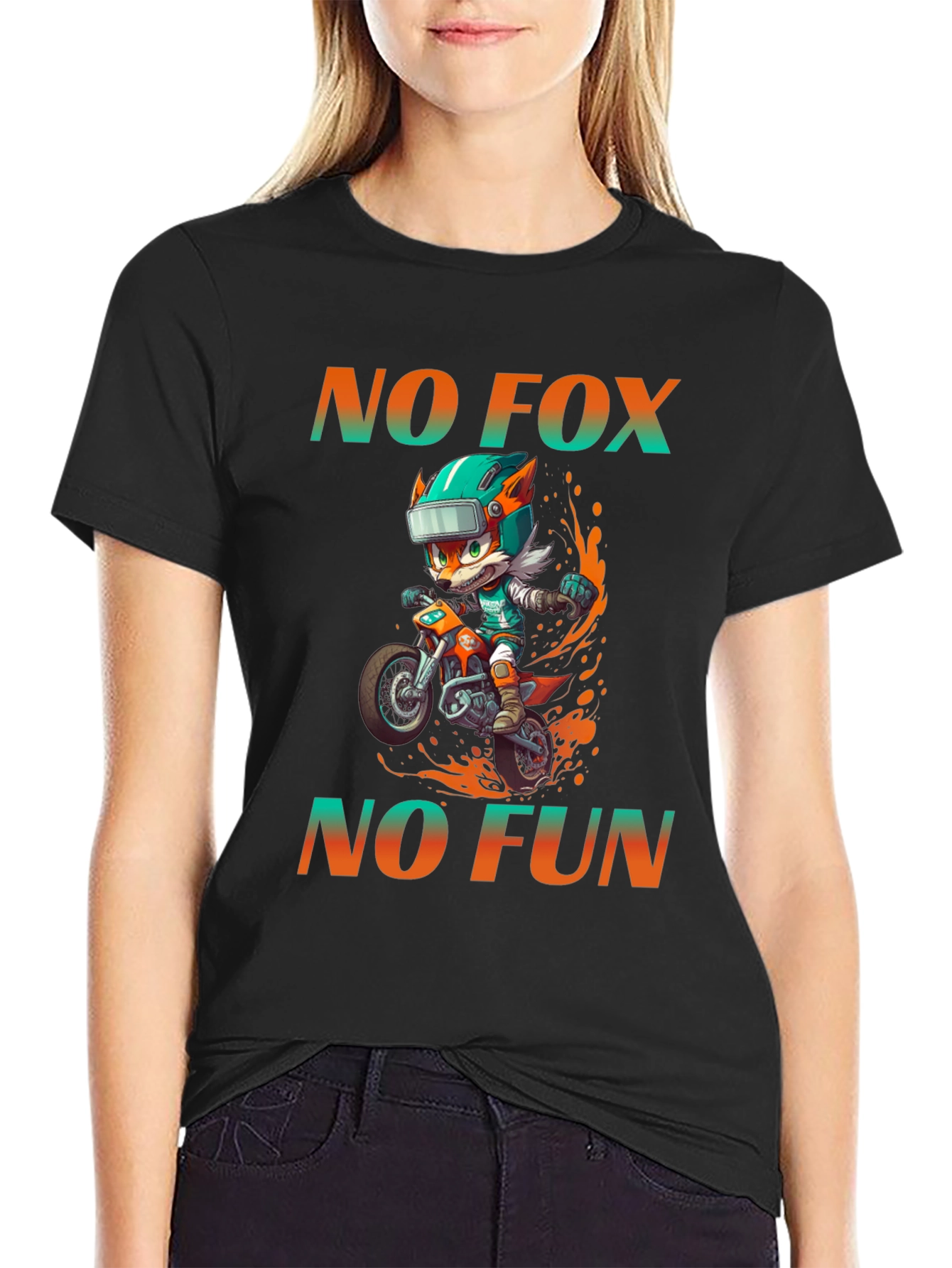 Funny Cartoon Fox Biker Graphic T-Shirt