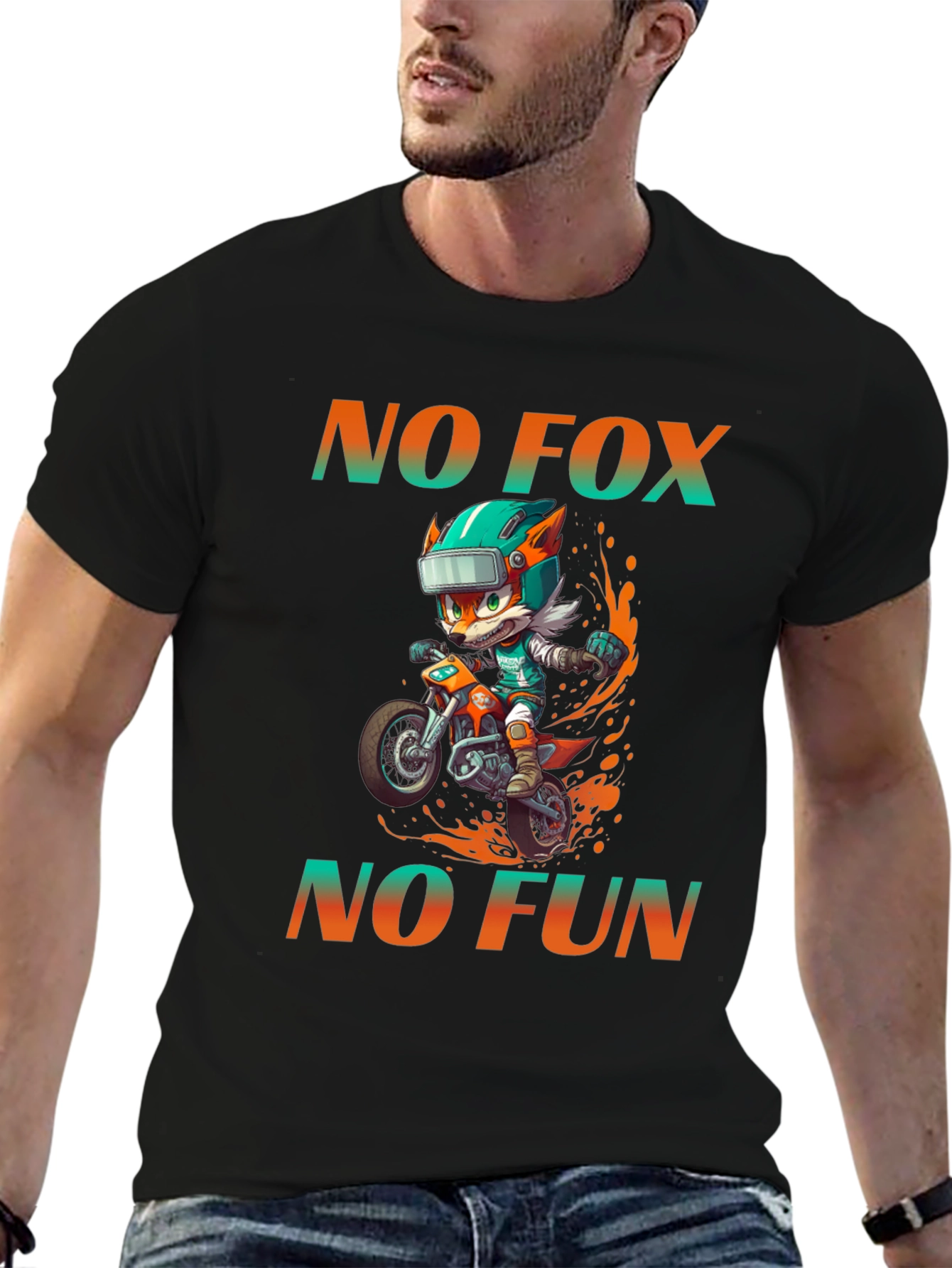 Funny Cartoon Fox Biker Graphic T-Shirt