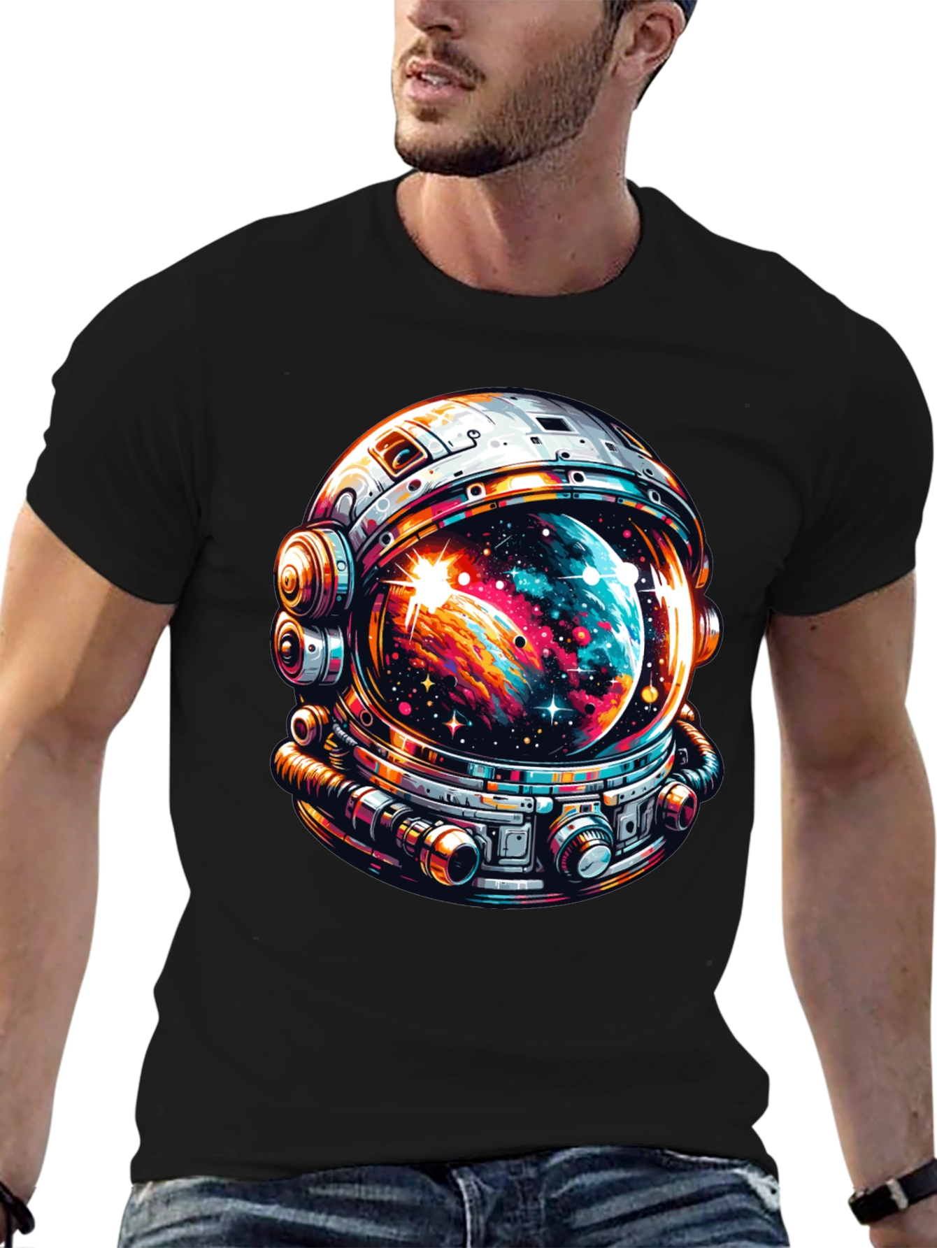 Space Helmet Graphic Tee - Bold Astronaut Design