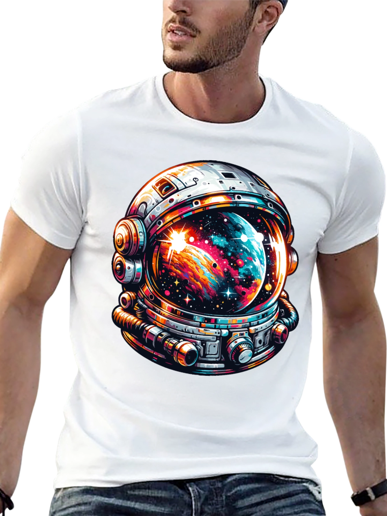 Space Helmet Graphic Tee - Bold Astronaut Design