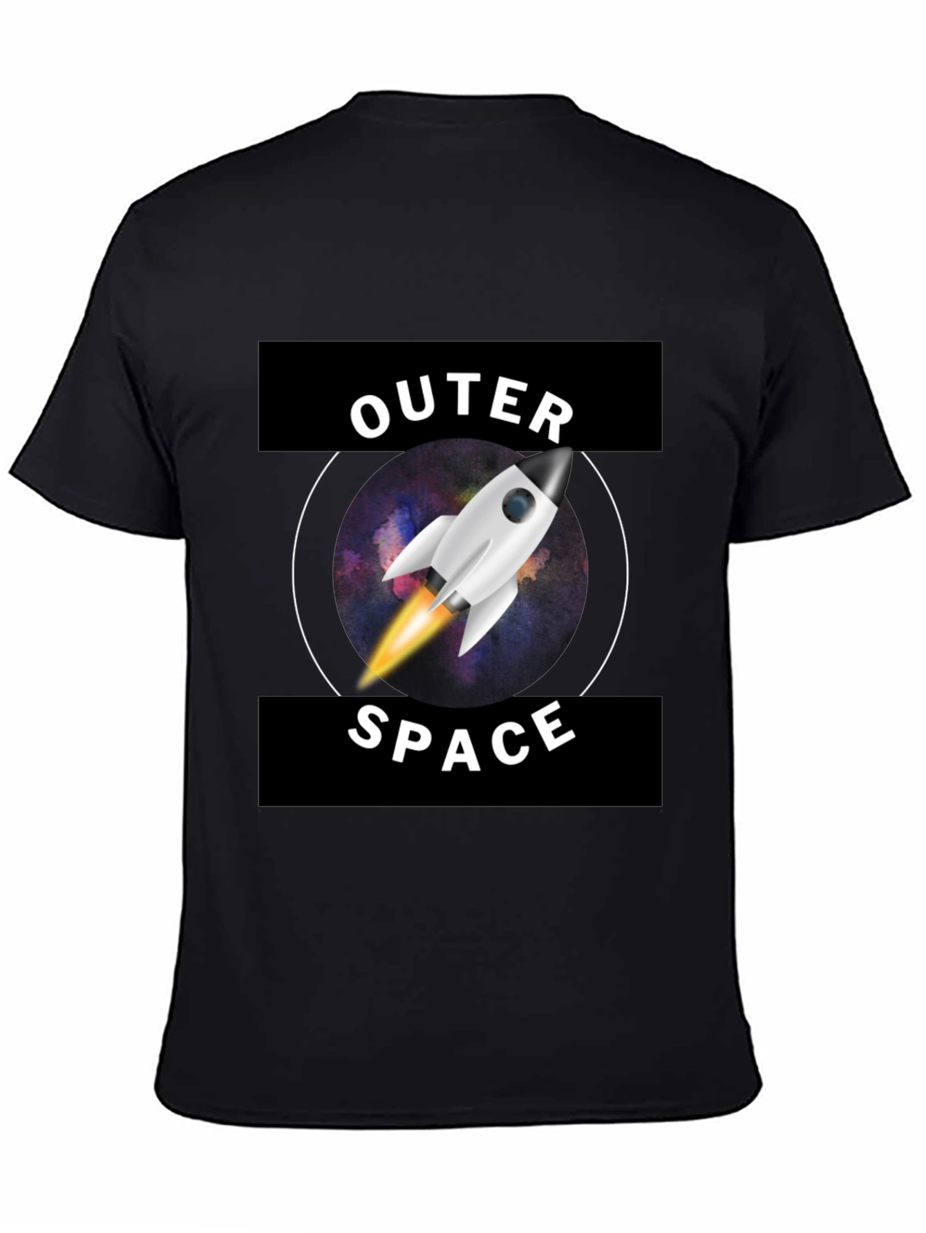 Outer Space Rocket Graphic Tee - Black Cotton T-Shirt