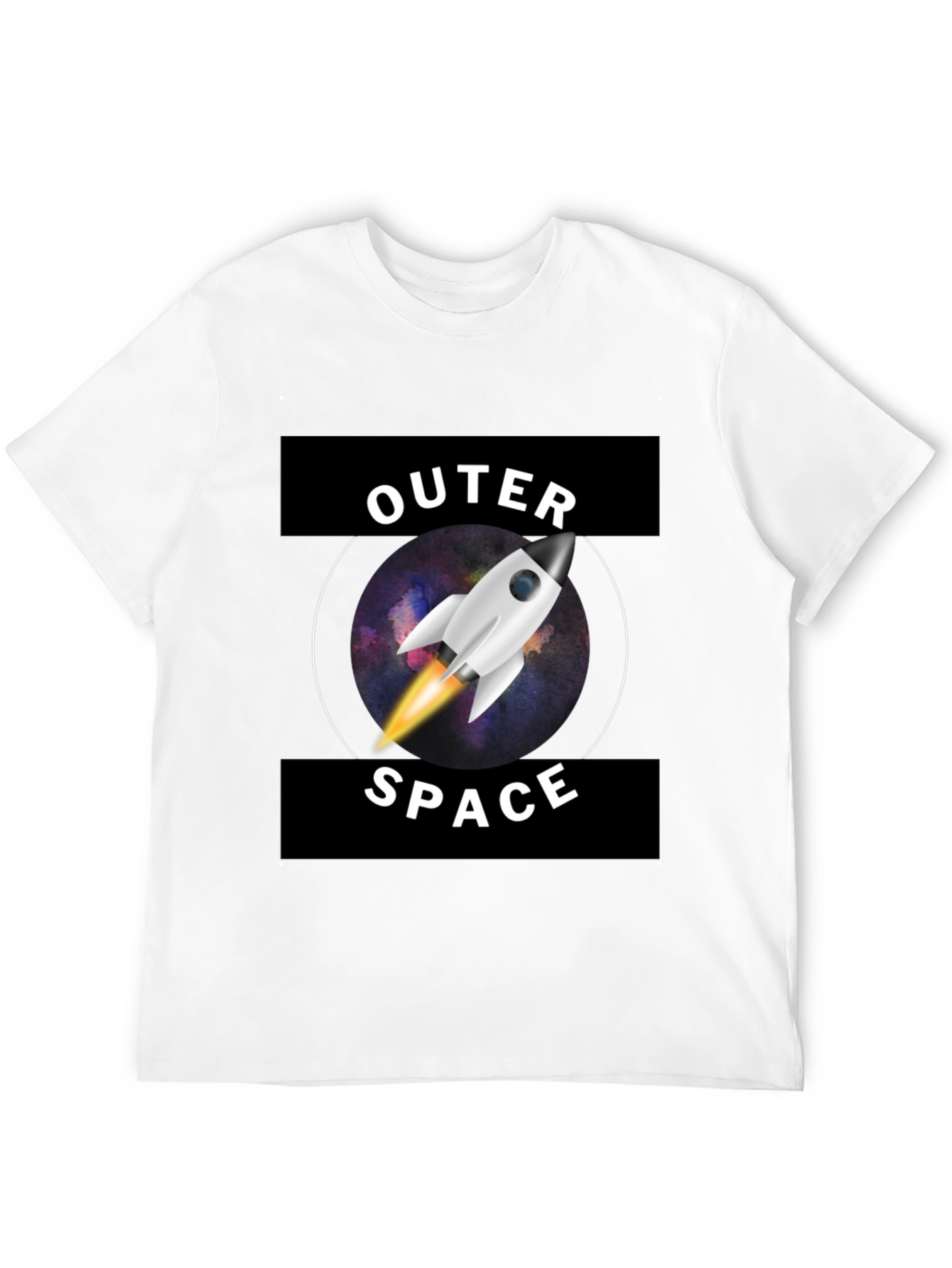 Outer Space Rocket Graphic Tee - Black Cotton T-Shirt