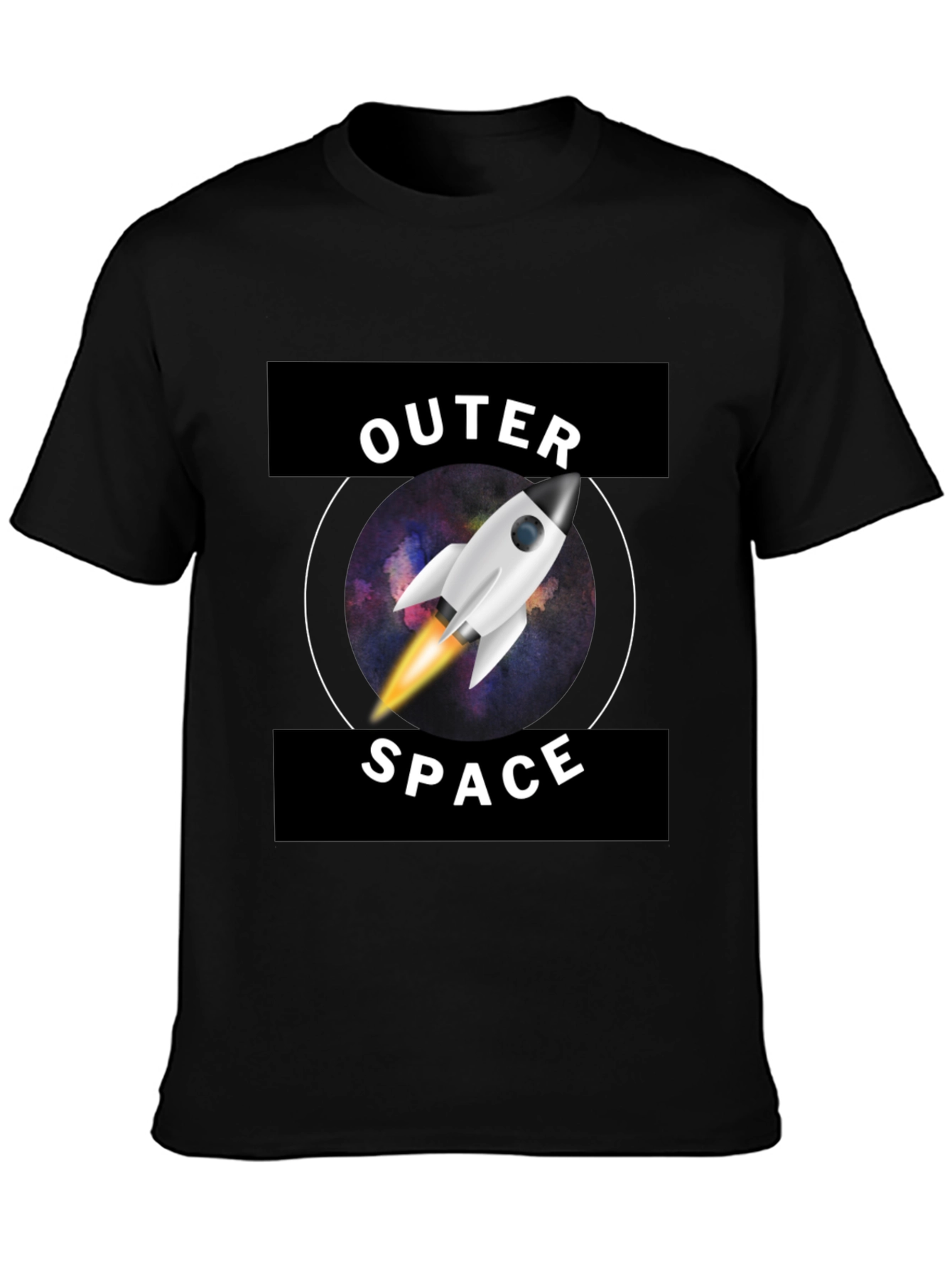 Outer Space Rocket Graphic Tee - Black Cotton T-Shirt