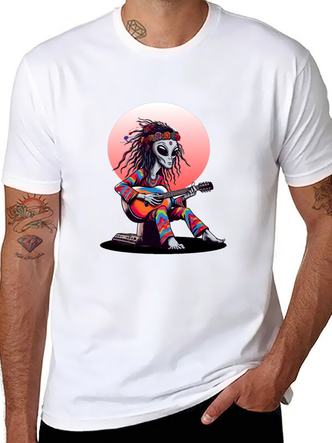 Alien Hippie T-Shirt: Retro Guitar Player