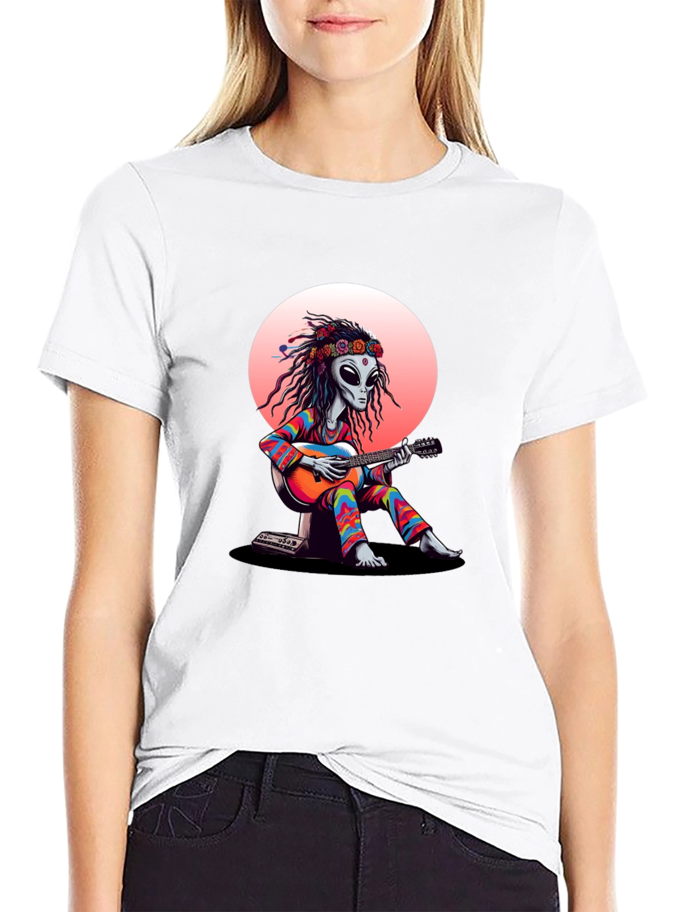 Alien Hippie T-Shirt: Retro Guitar Player