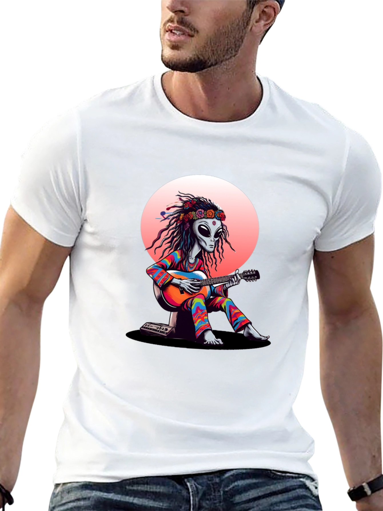 Alien Hippie T-Shirt: Retro Guitar Player