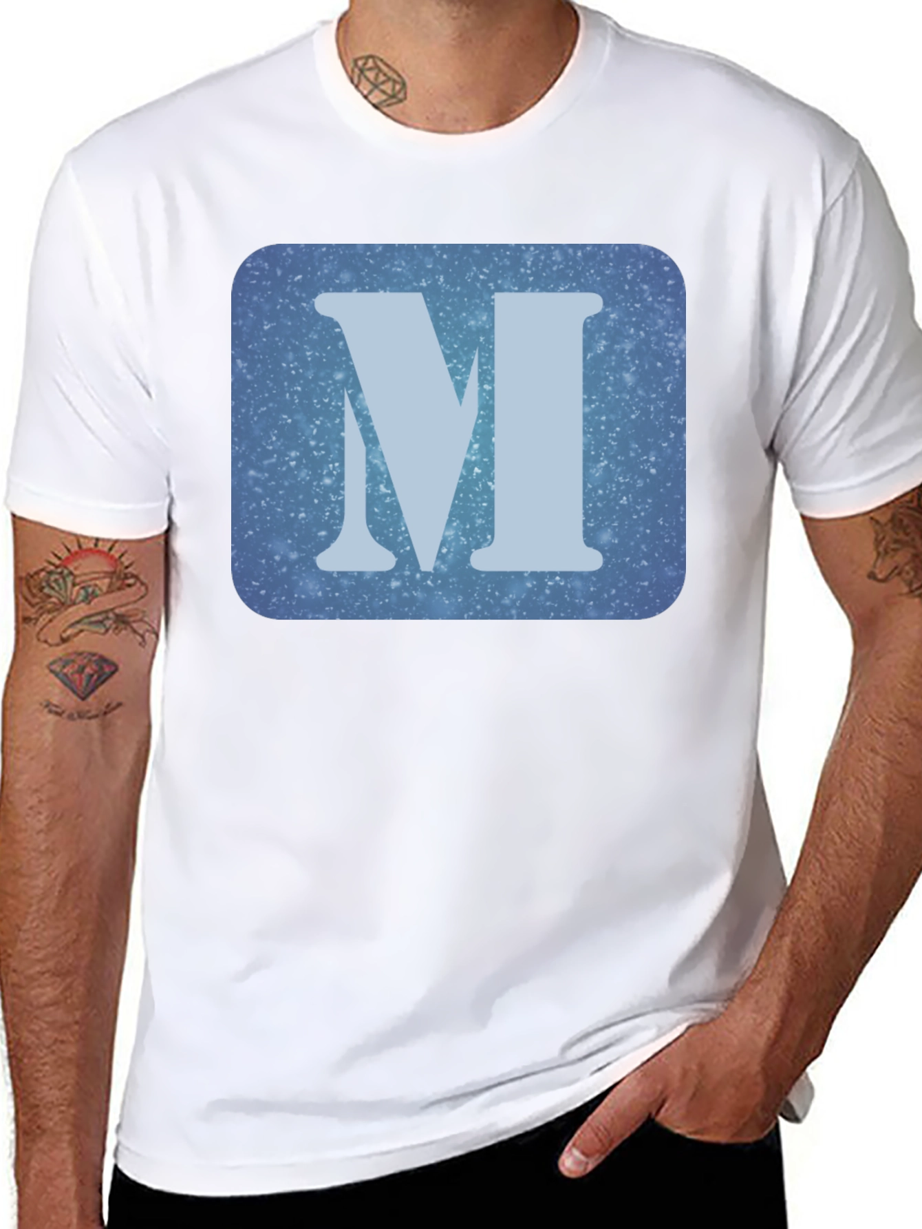 Letter M Graphic Tee - Black Cotton Blend T-Shirt