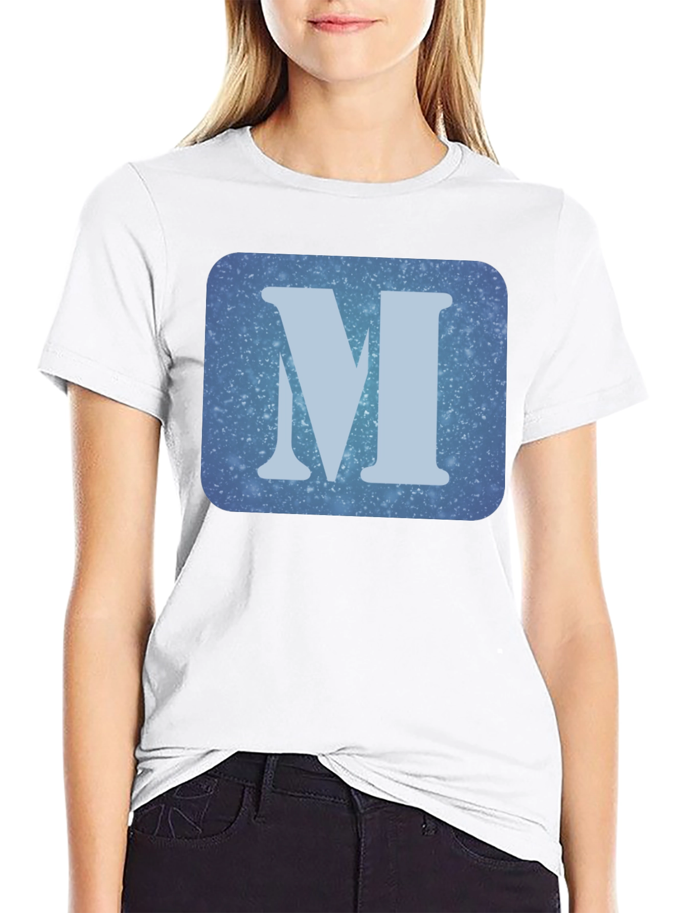 Letter M Graphic Tee - Black Cotton Blend T-Shirt
