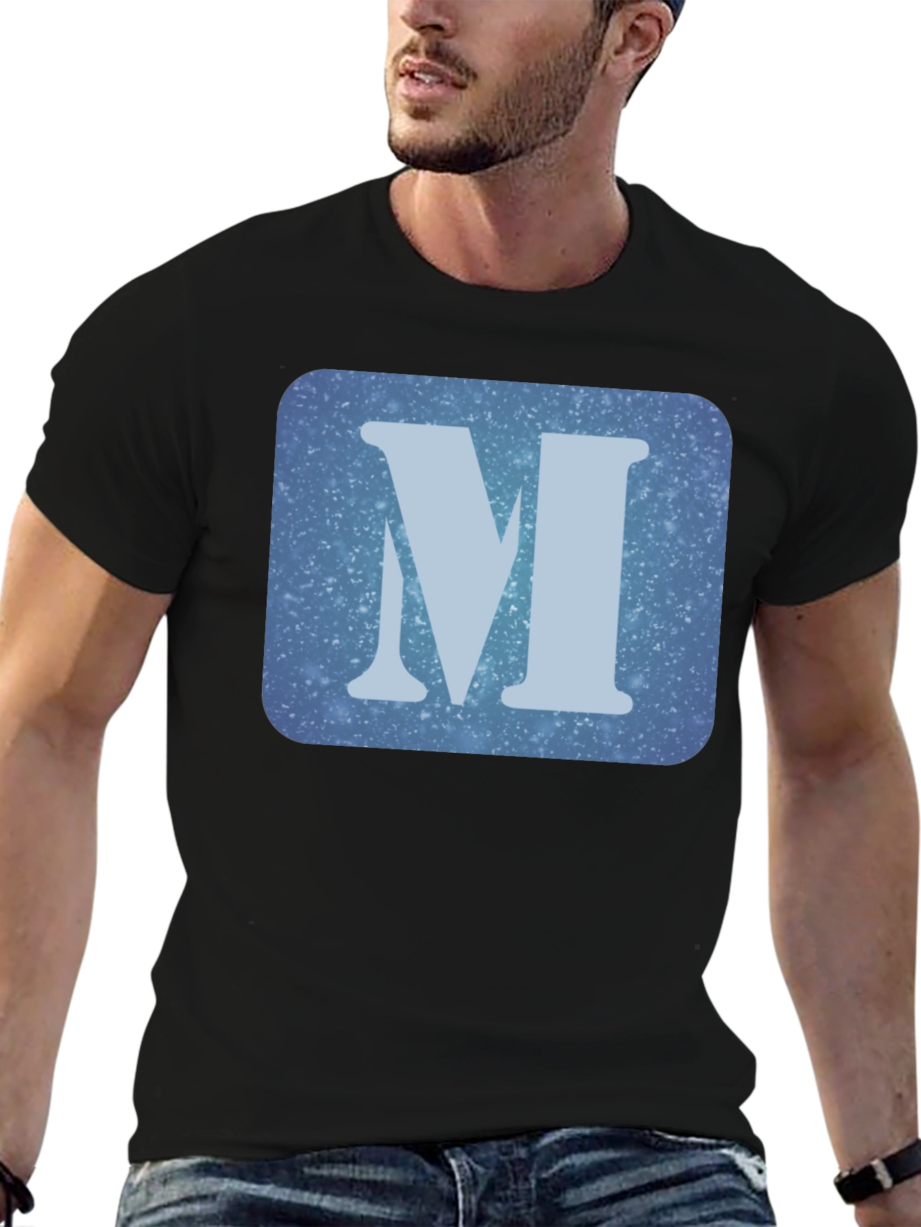 Letter M Graphic Tee - Black Cotton Blend T-Shirt