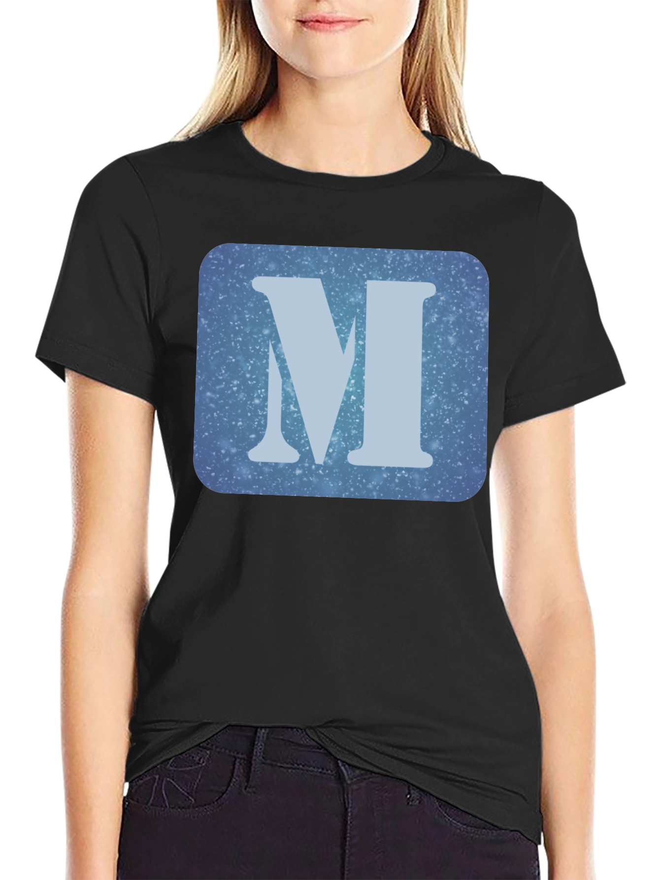 Letter M Graphic Tee - Black Cotton Blend T-Shirt