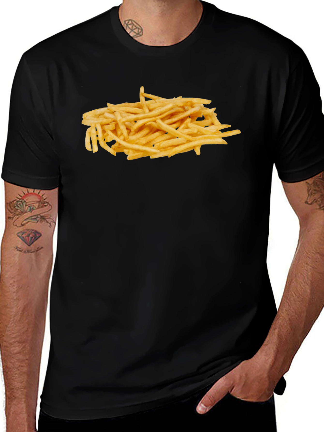 Mens Black T-Shirt with French Fries Graphic