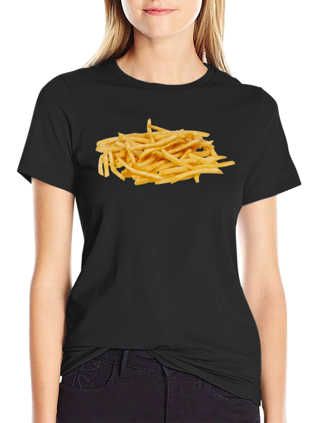 Mens Black T-Shirt with French Fries Graphic