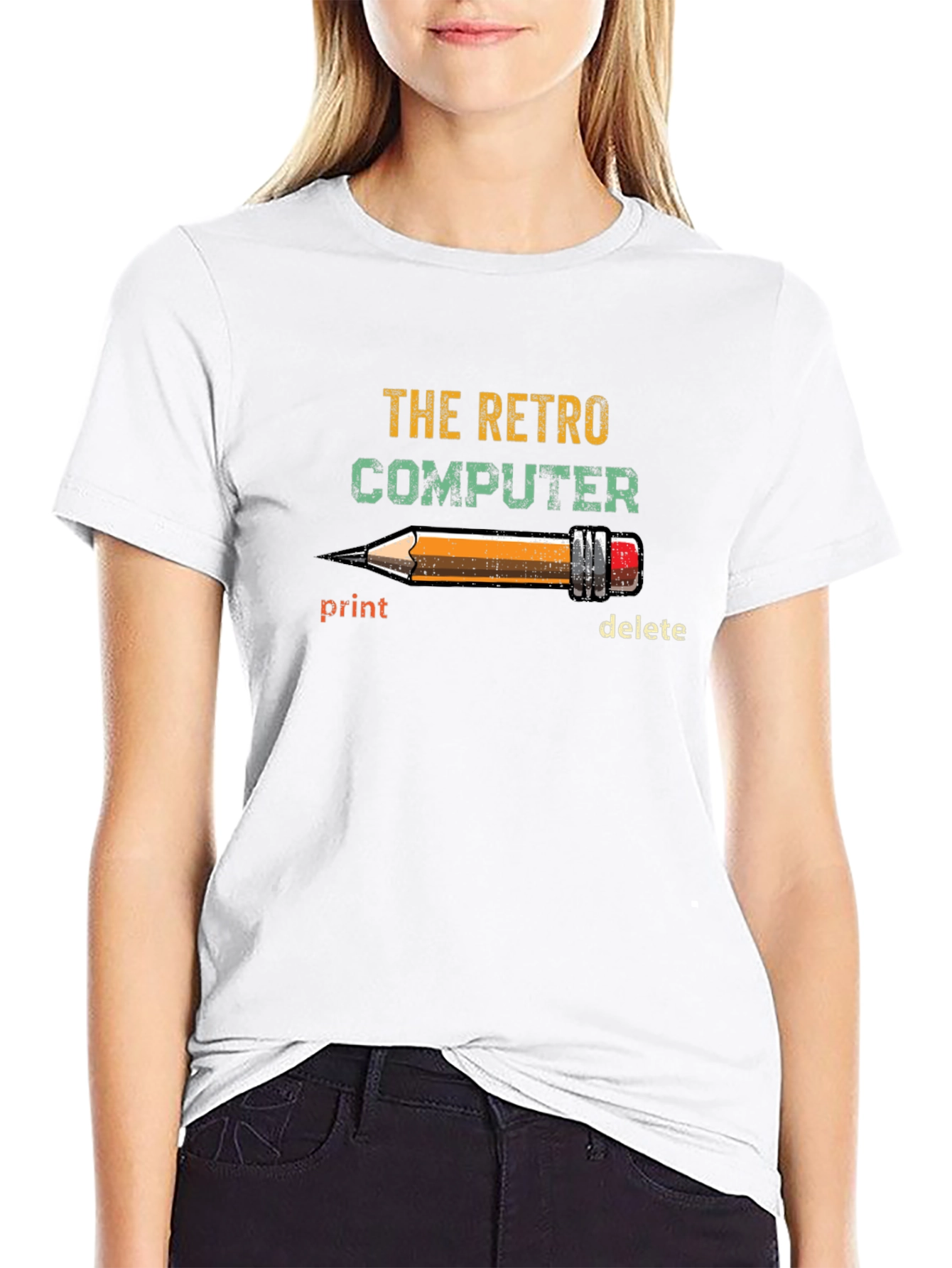 Retro Computer Pencil Print Graphic Tee