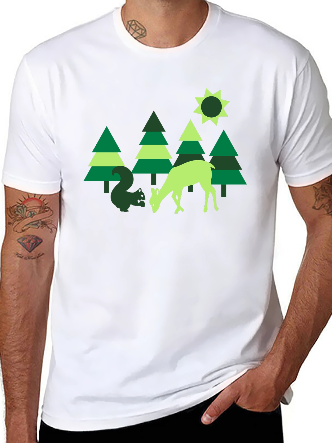 Nature Graphic Tee: Deer & Squirrel Forest Print