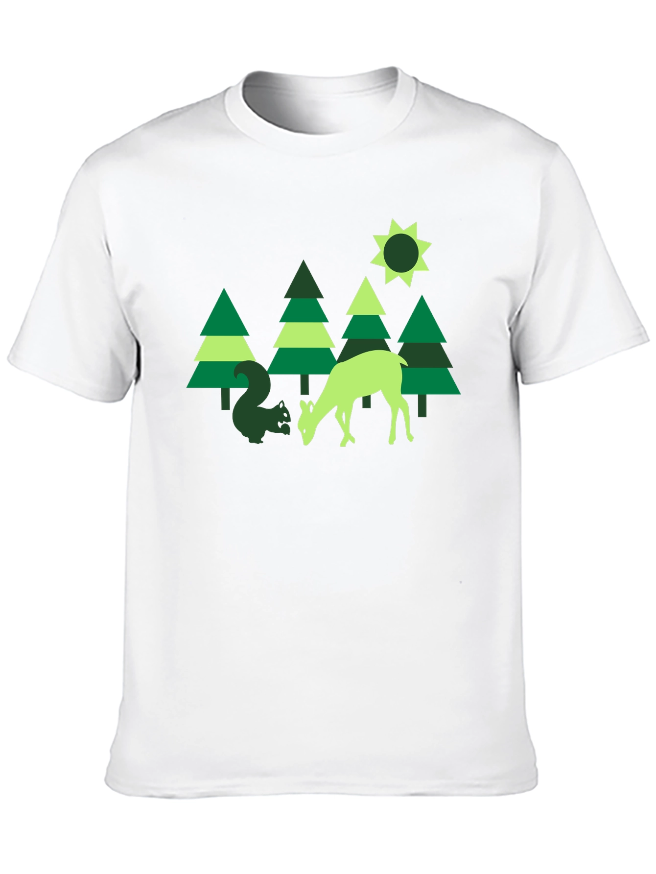 Nature Graphic Tee: Deer & Squirrel Forest Print