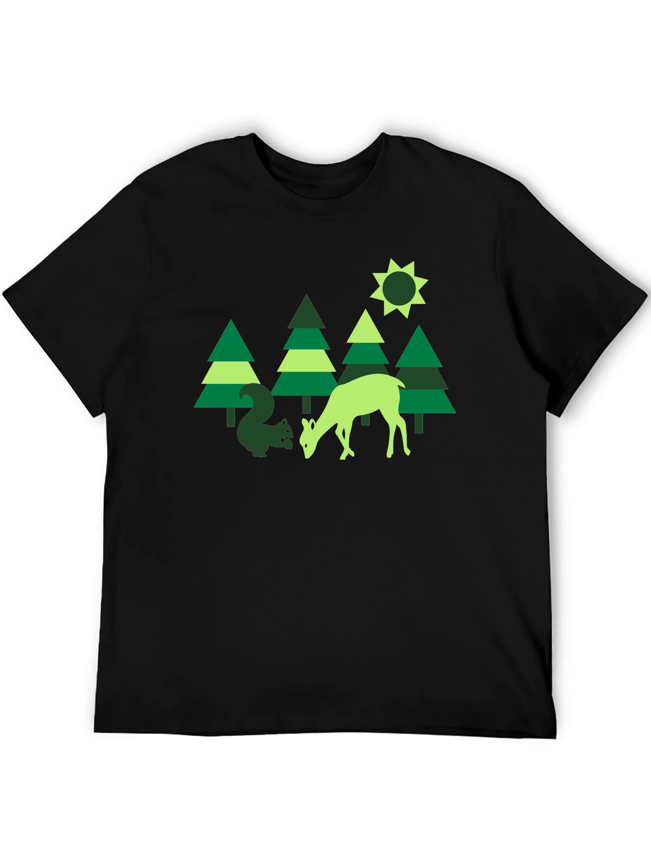 Nature Graphic Tee: Deer & Squirrel Forest Print