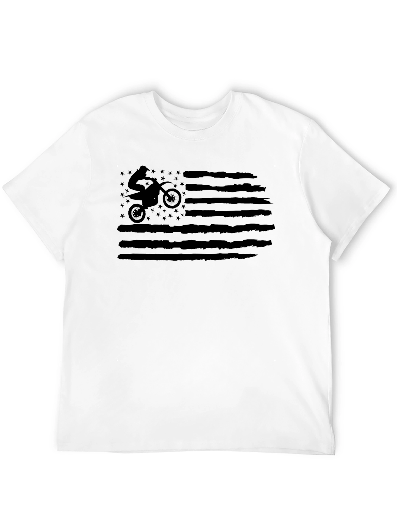 Motorcycle American Flag Graphic T-Shirt - Black