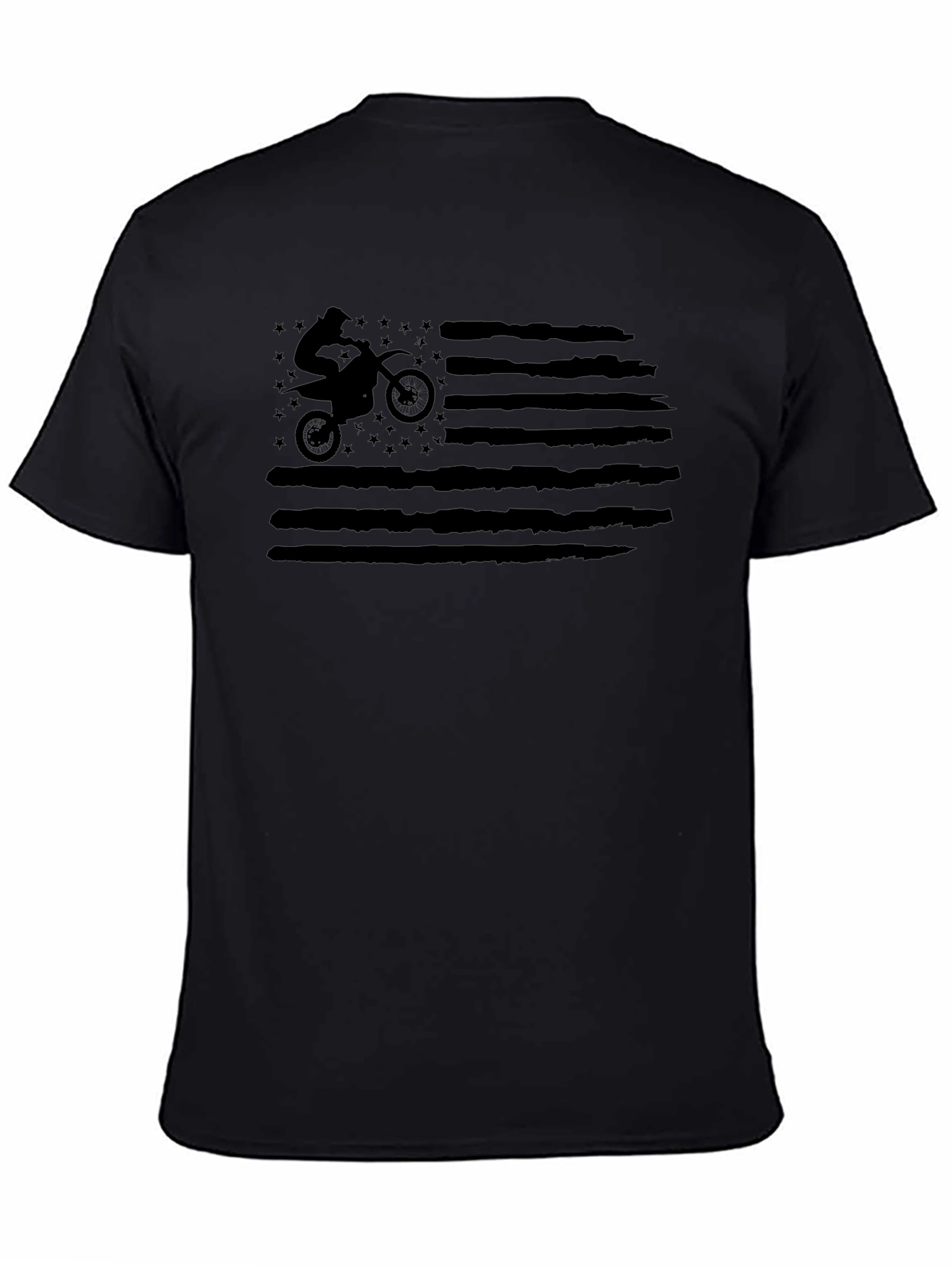 Motorcycle American Flag Graphic T-Shirt - Black