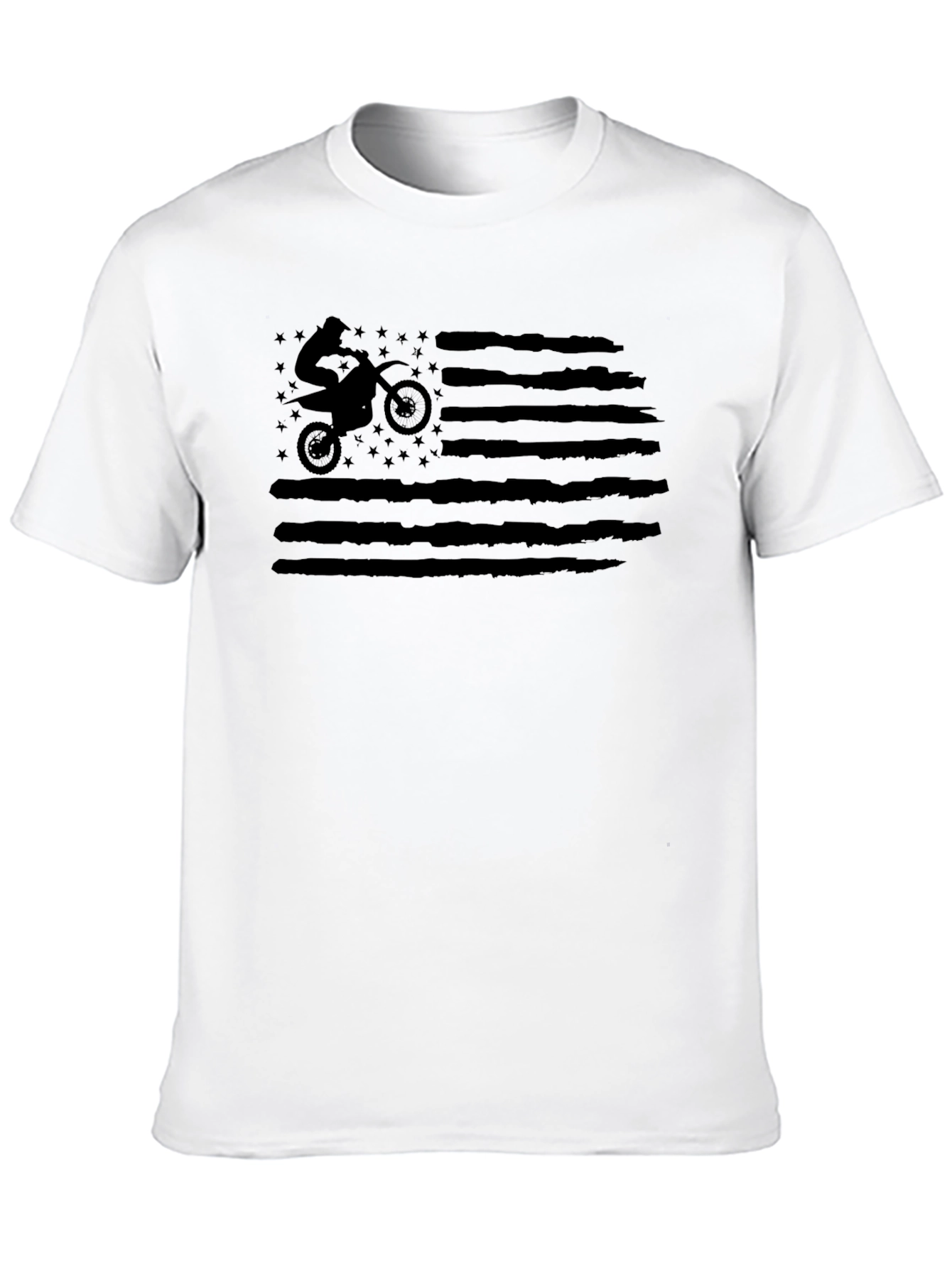 Motorcycle American Flag Graphic T-Shirt - Black