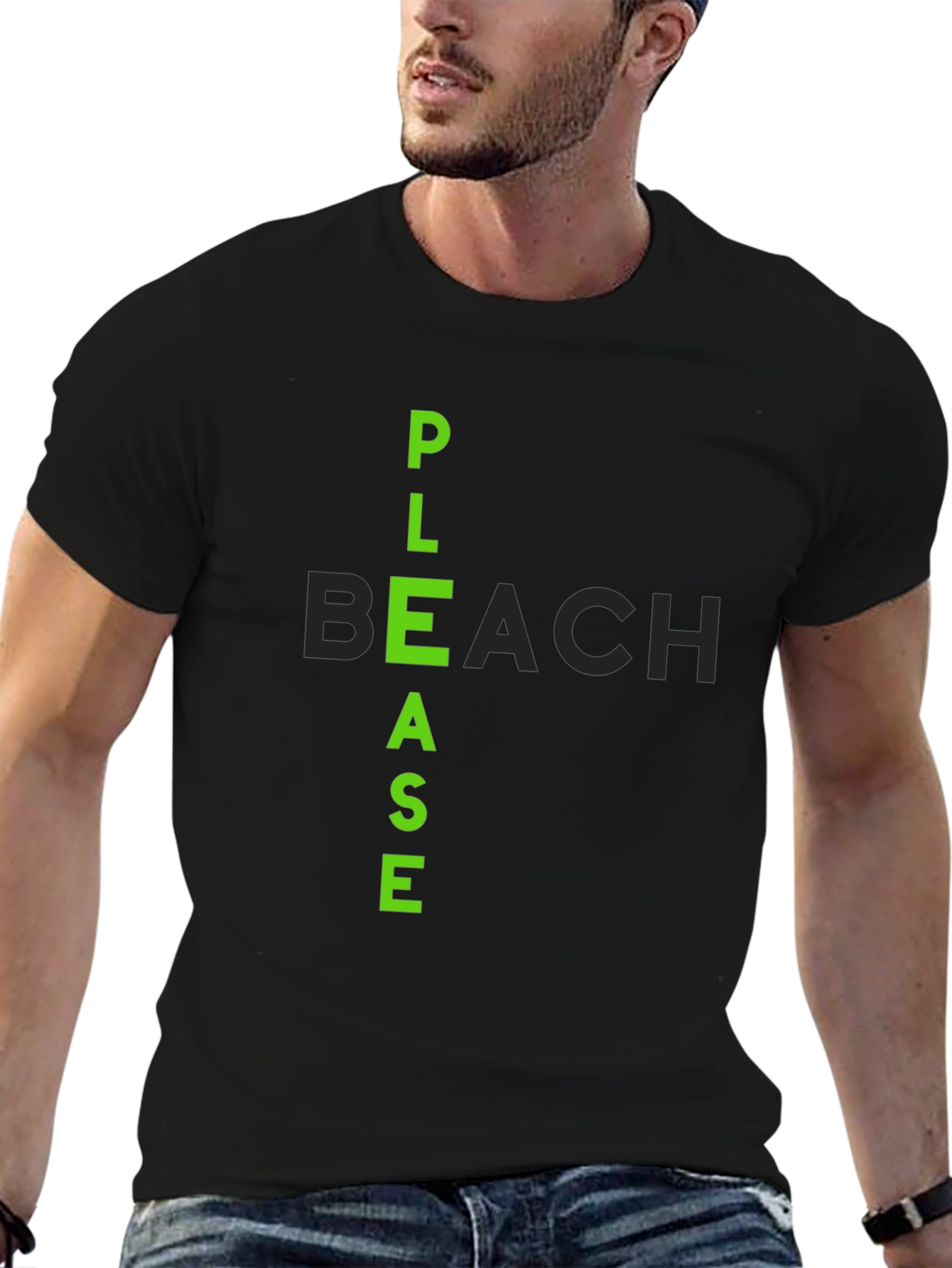 Please Beach Graphic Tee - Cool Black T-Shirt