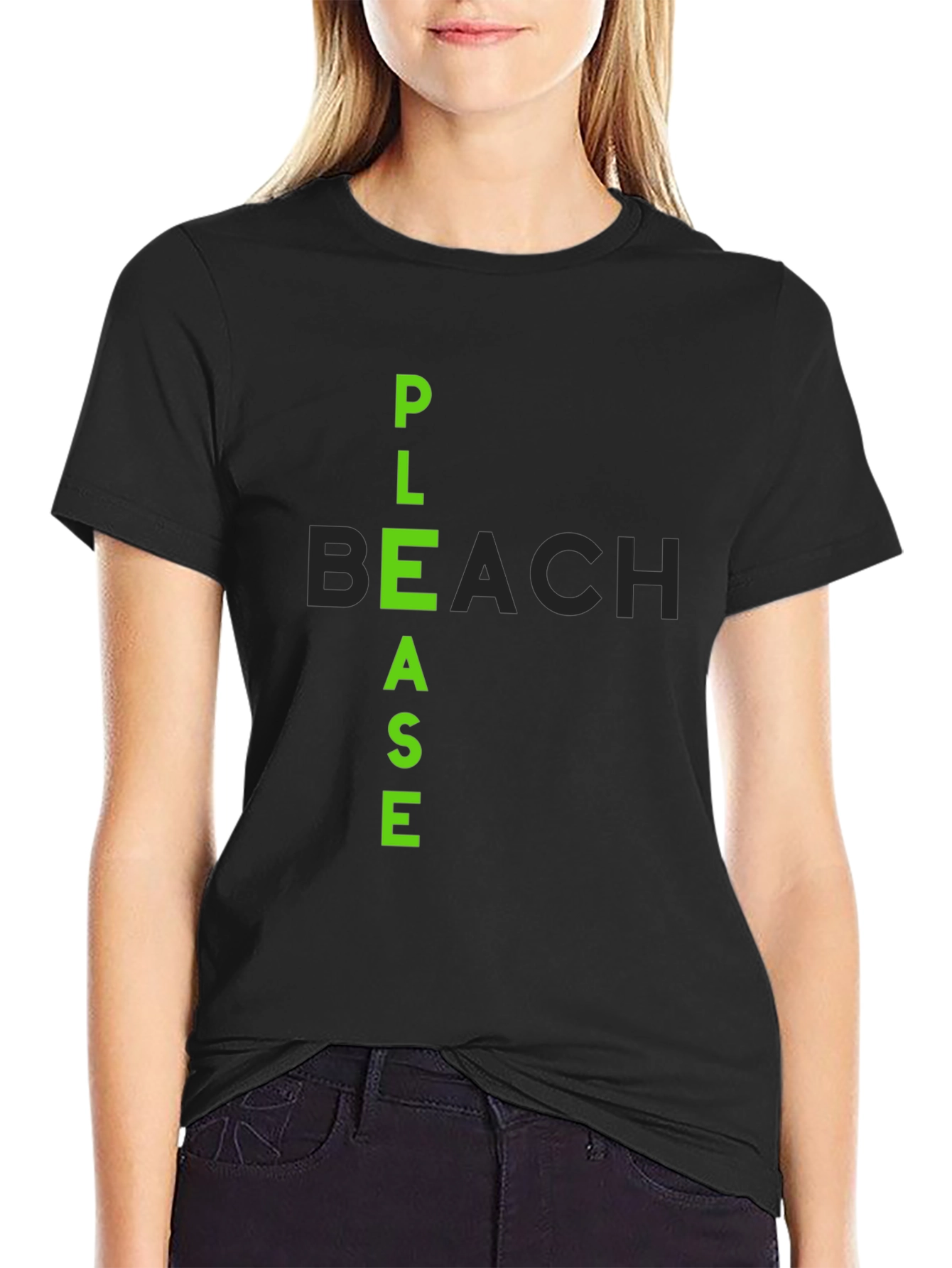 Please Beach Graphic Tee - Cool Black T-Shirt