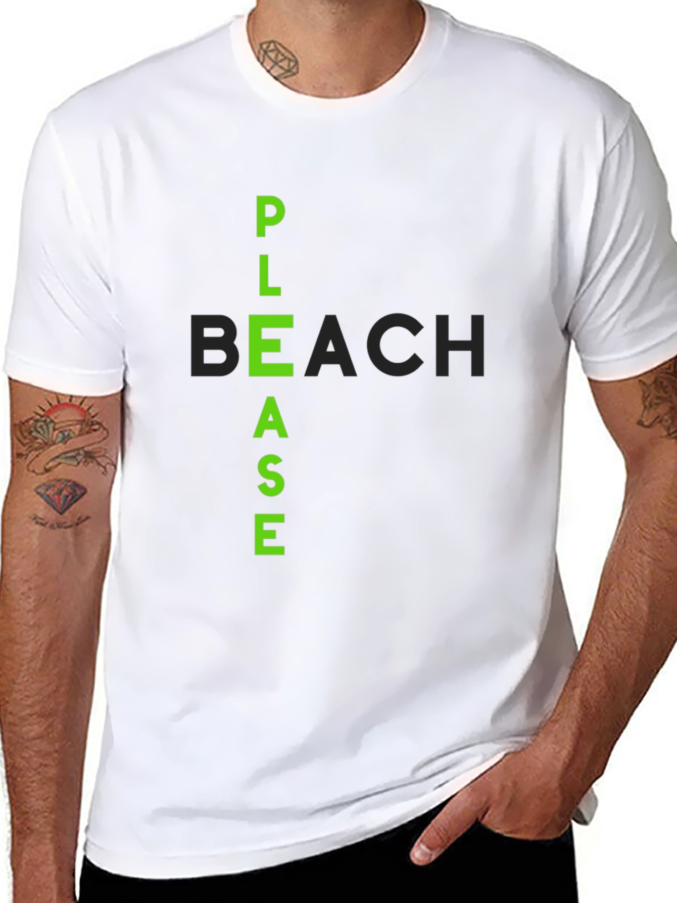 Please Beach Graphic Tee - Cool Black T-Shirt