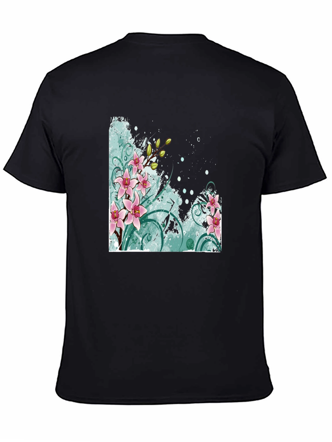 Floral Orchid Graphic Black T-Shirt