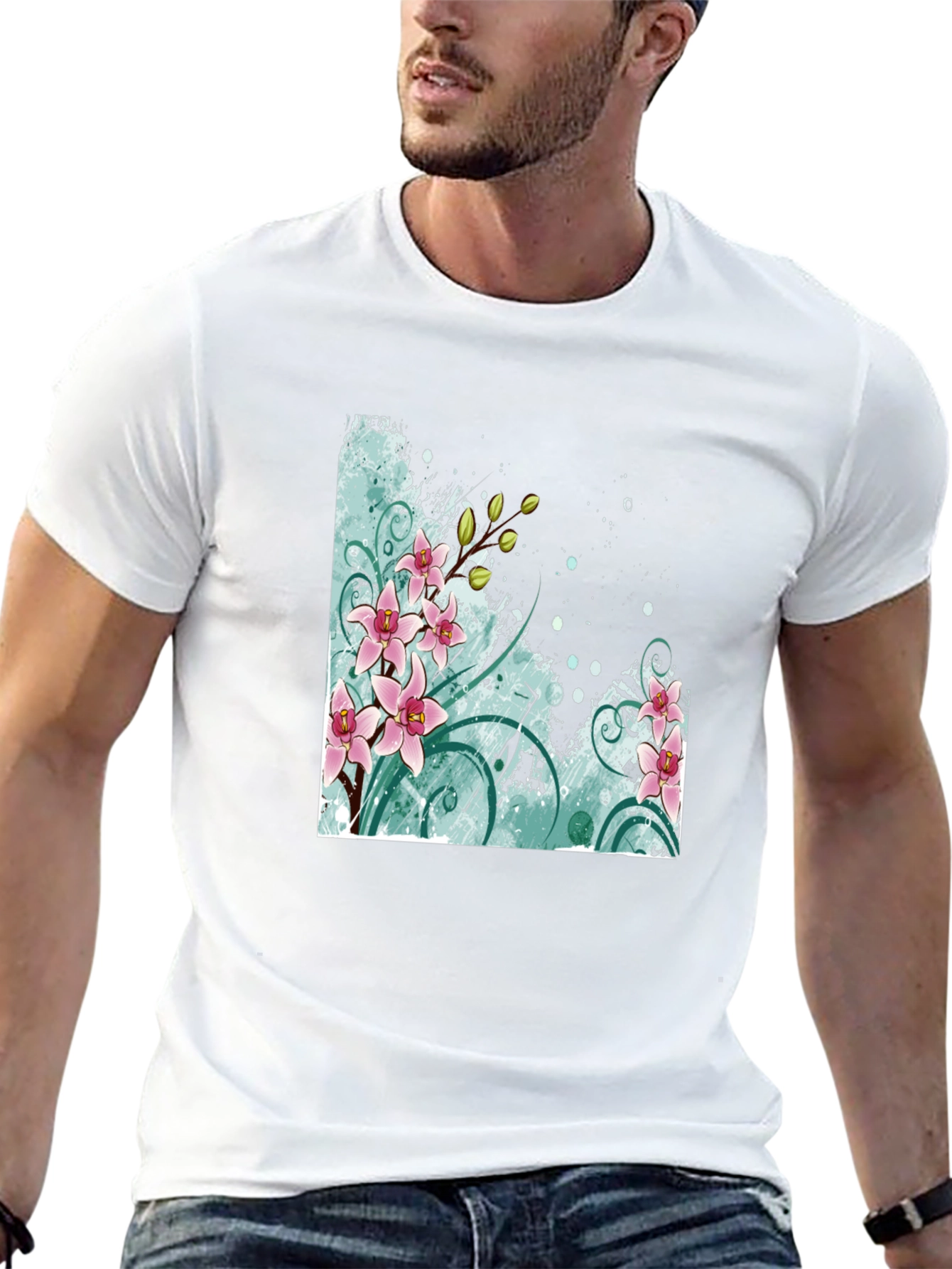 Floral Orchid Graphic Black T-Shirt