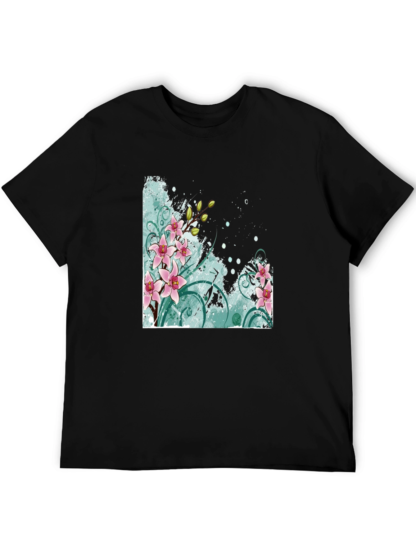 Floral Orchid Graphic Black T-Shirt