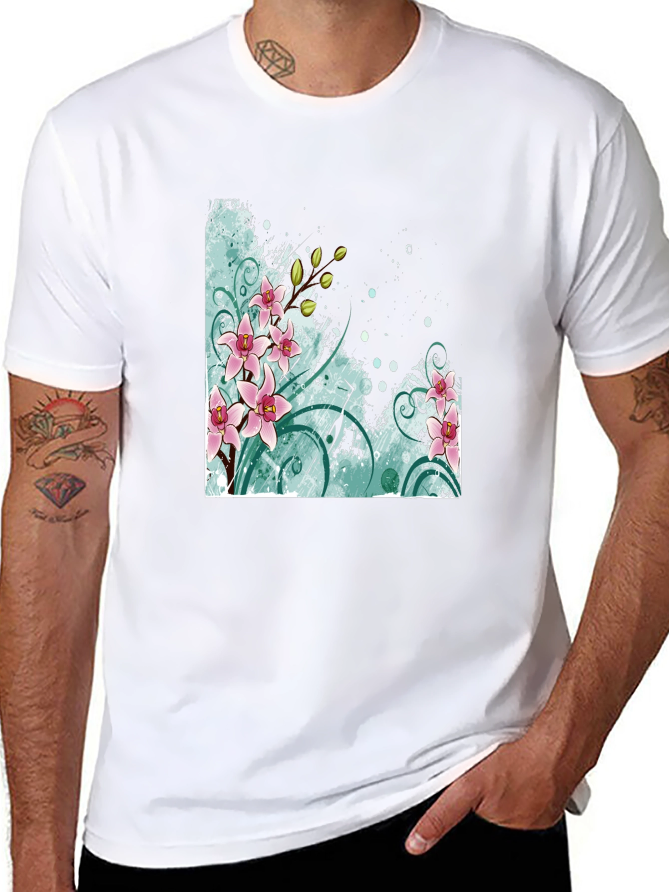Floral Orchid Graphic Black T-Shirt