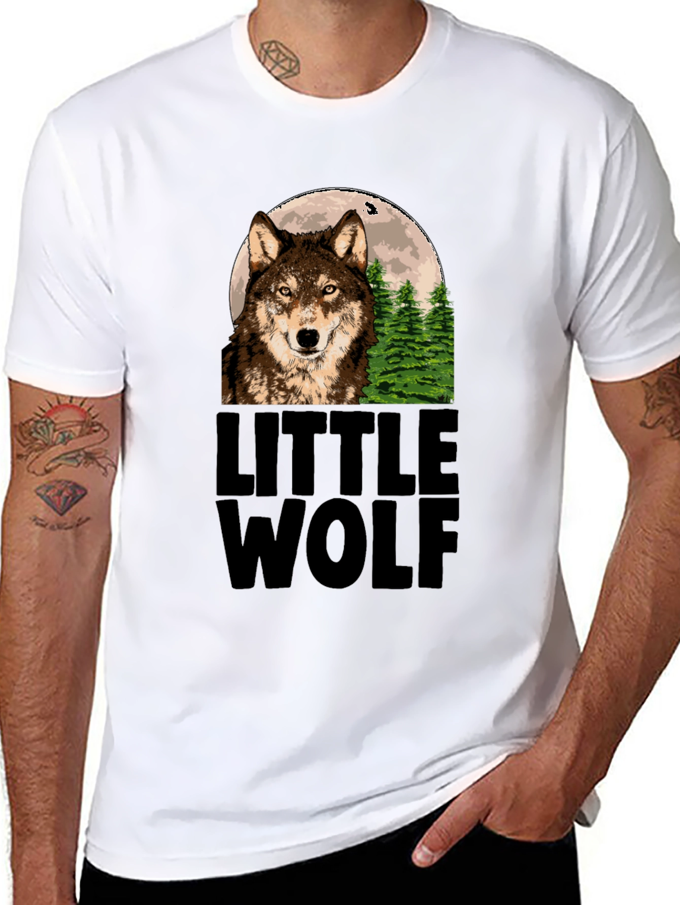 Little Wolf Graphic Print Tee - Mens Black T-Shirt