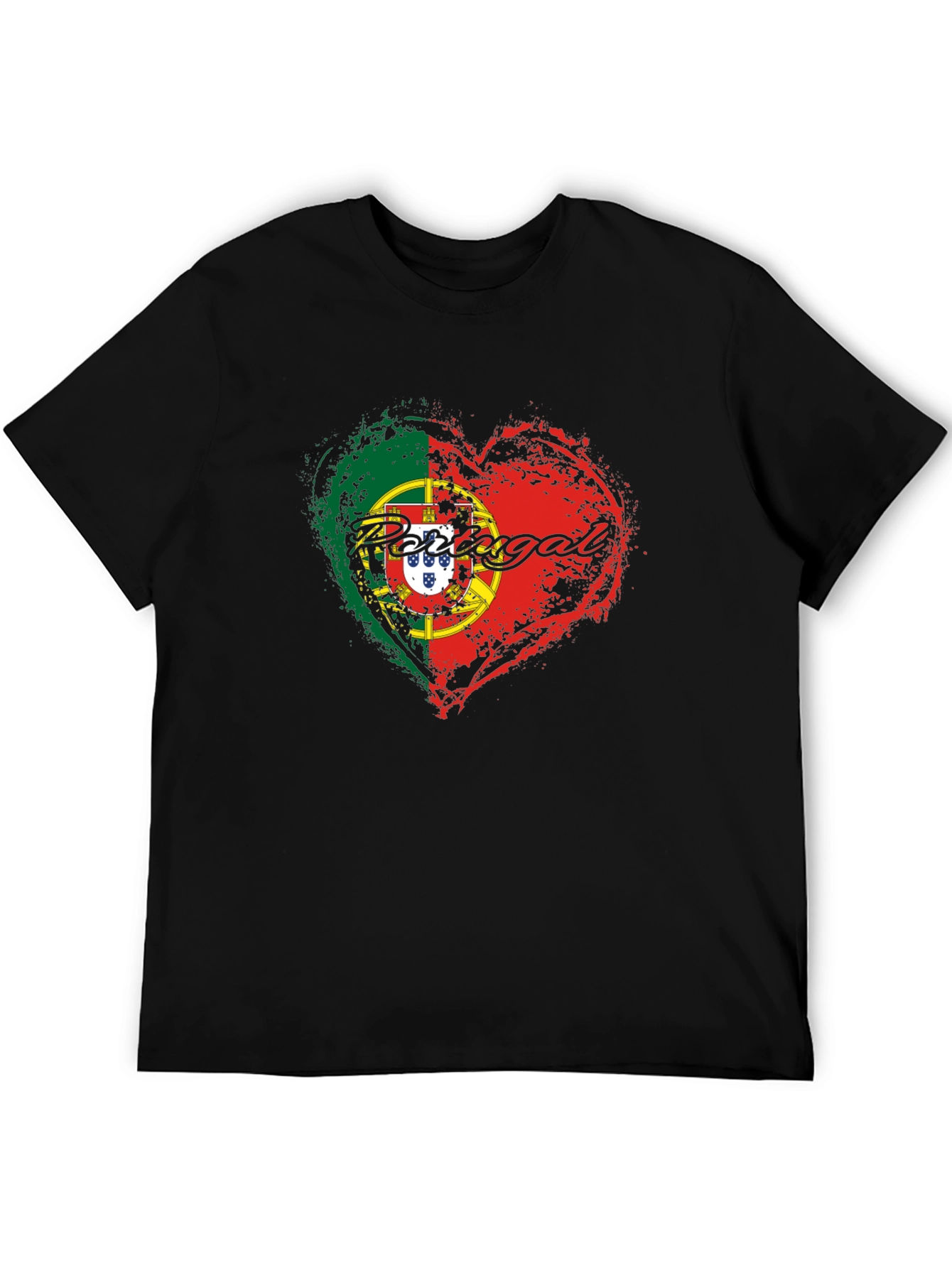 Portugal Flag Heart T-Shirt Black Graphic Tee
