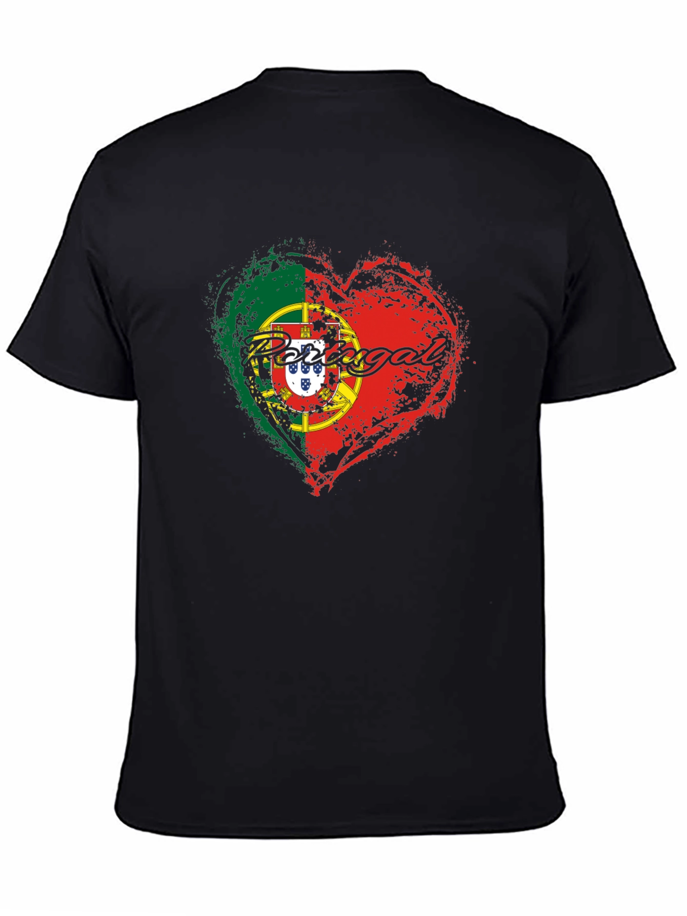 Portugal Flag Heart T-Shirt Black Graphic Tee