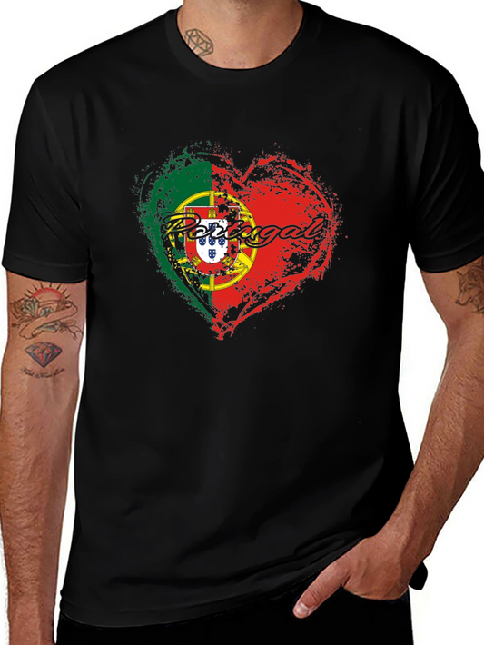 Portugal Flag Heart T-Shirt Black Graphic Tee