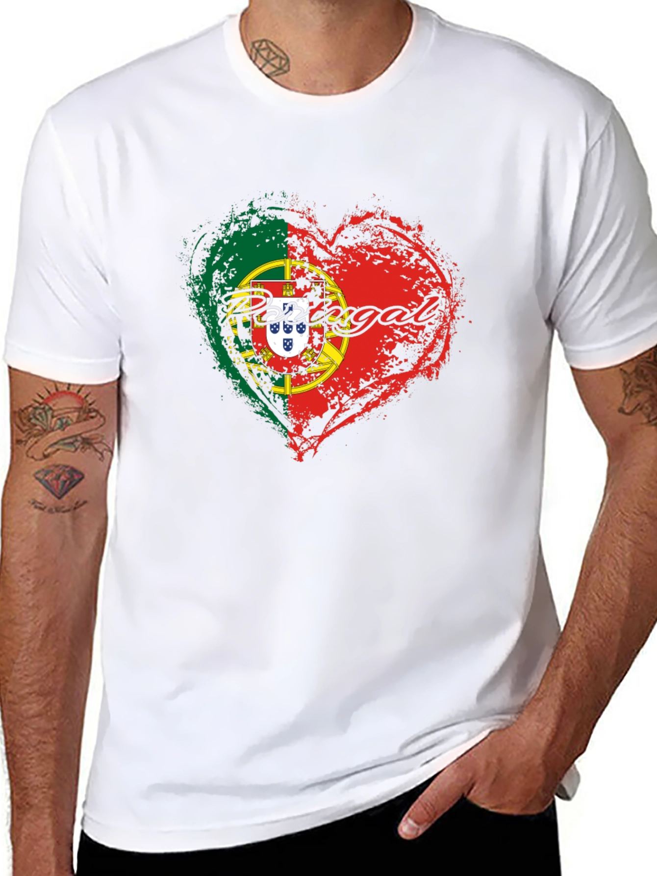 Portugal Flag Heart T-Shirt Black Graphic Tee