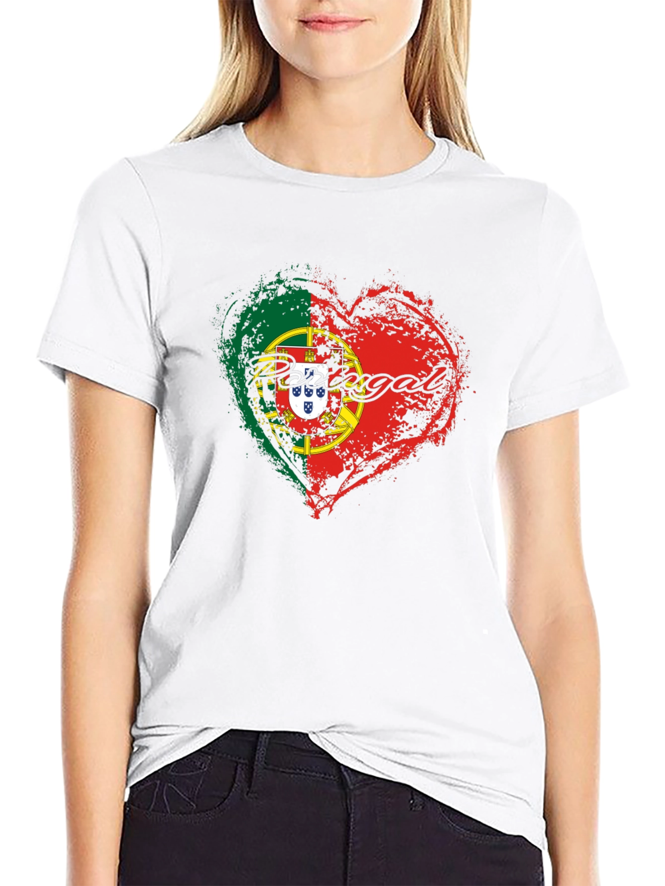 Portugal Flag Heart T-Shirt Black Graphic Tee