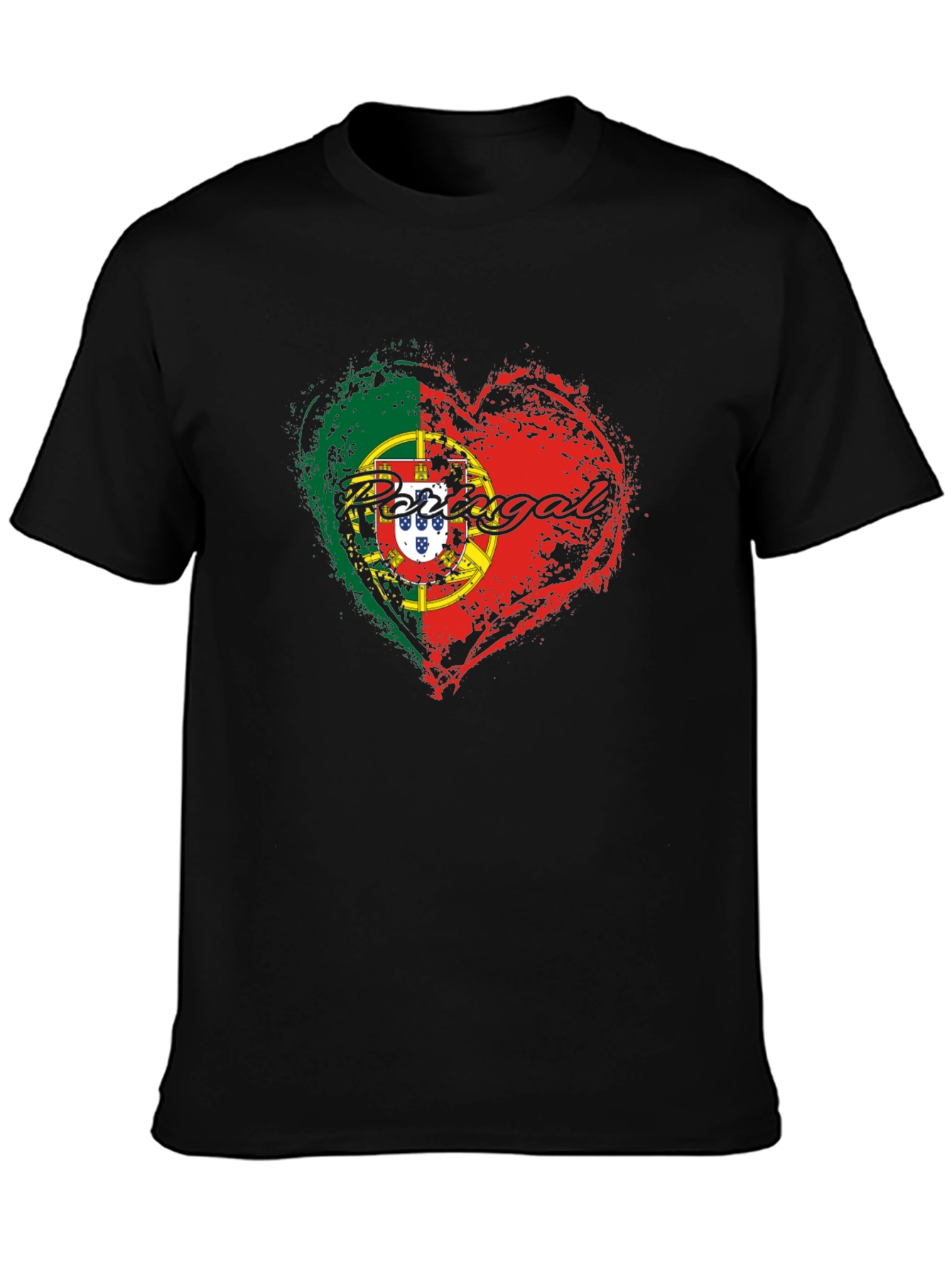 Portugal Flag Heart T-Shirt Black Graphic Tee